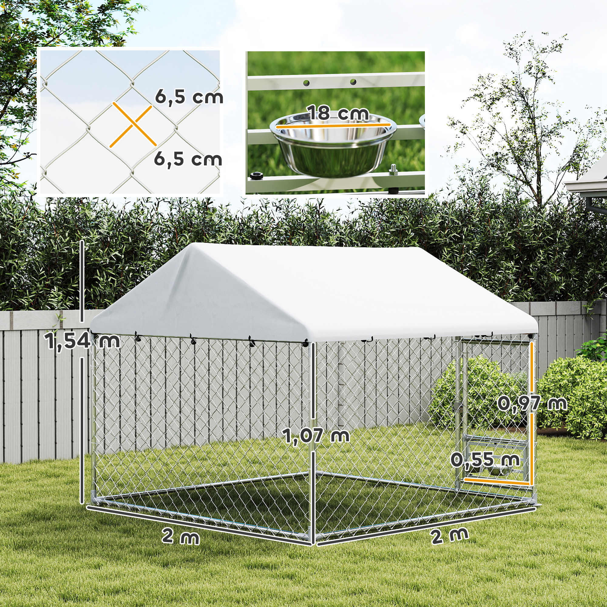 Perrera Exterior PawHut 200x200x154 cm Plata 3/6