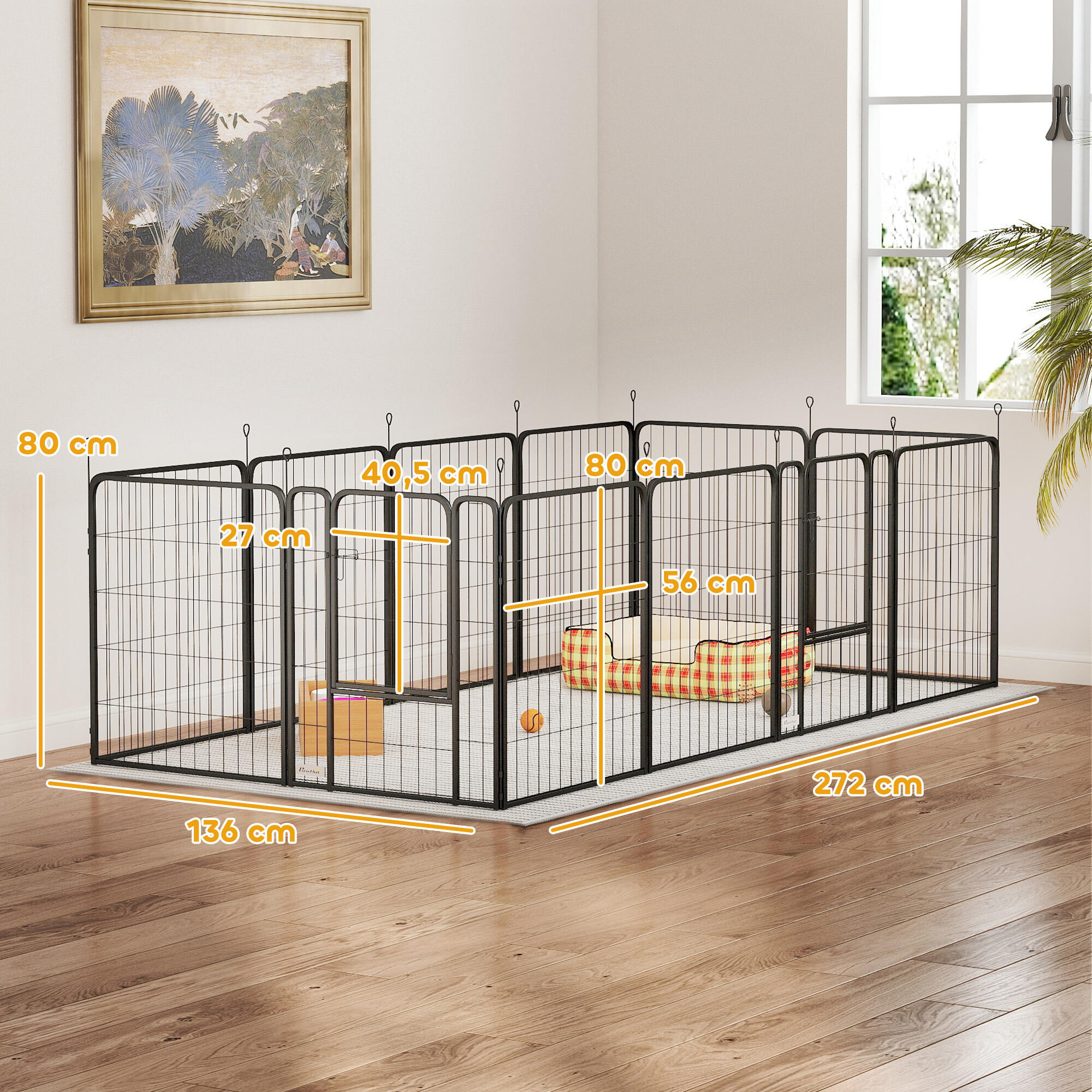 Parque para Perros PawHut 204x204x80 cm Negro 3/5