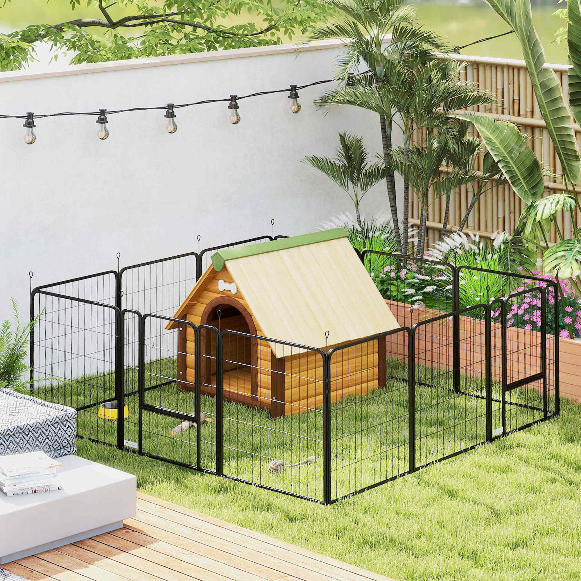 Parque para Perros PawHut 204x204x80 cm Negro 2/5