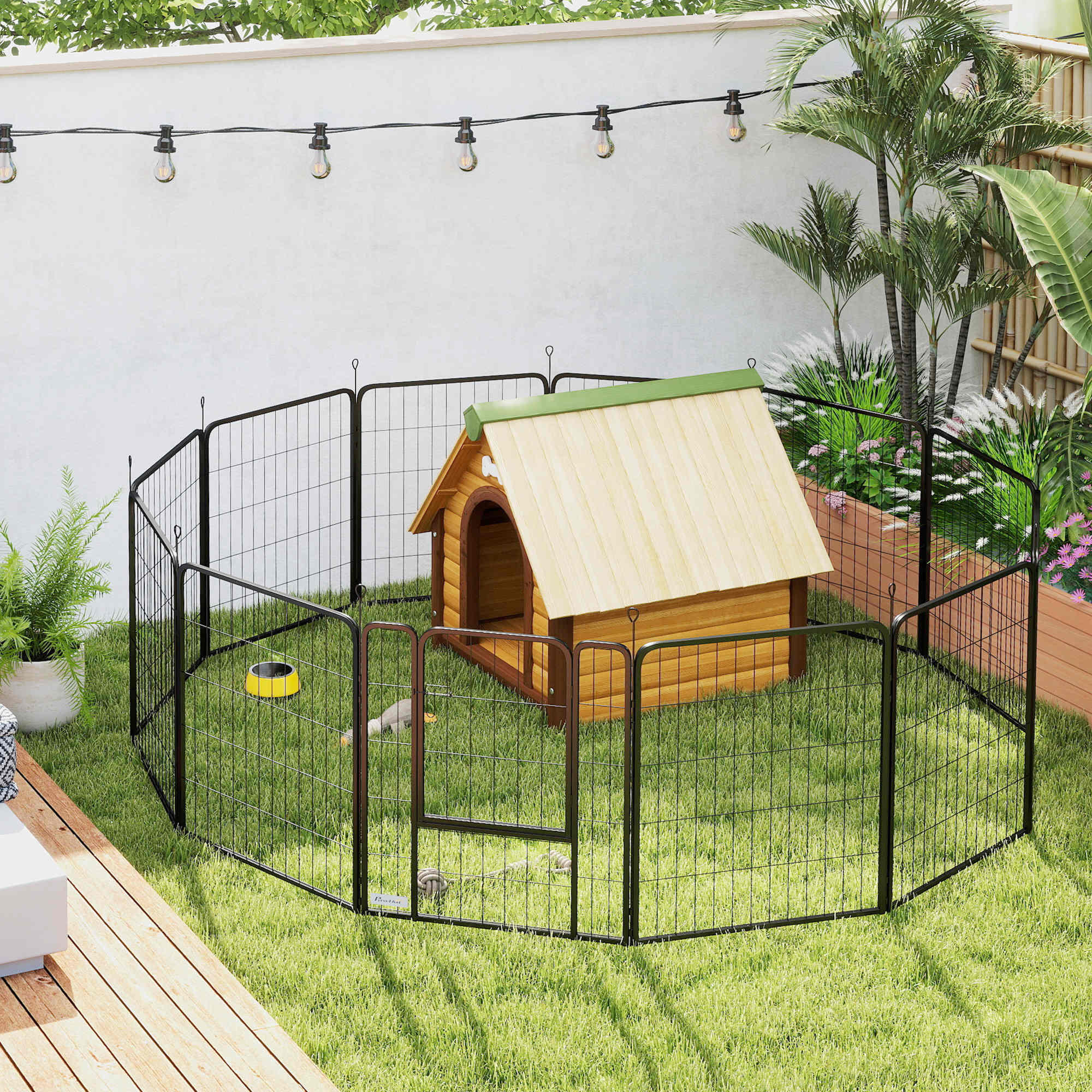 Parque para Perros PawHut 204x204x80 cm Negro 4/5
