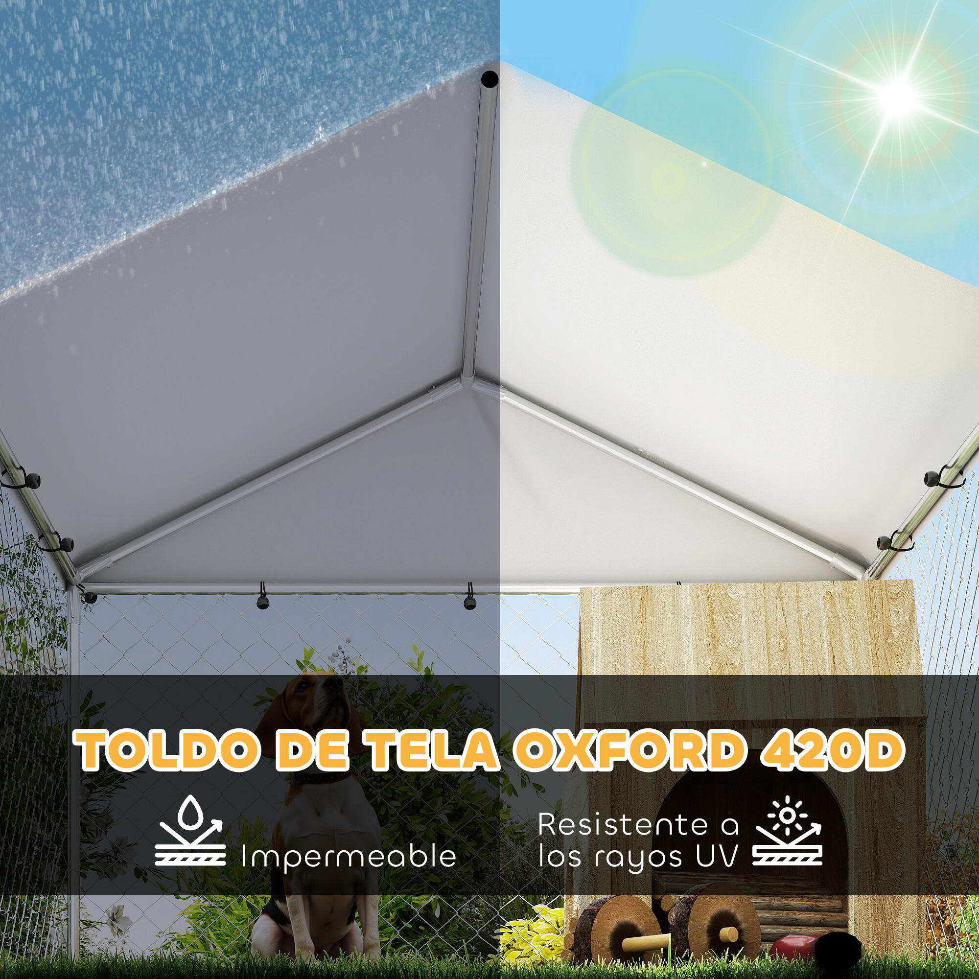 Perrera Exterior PawHut 200x200x154 cm Plata 4/6