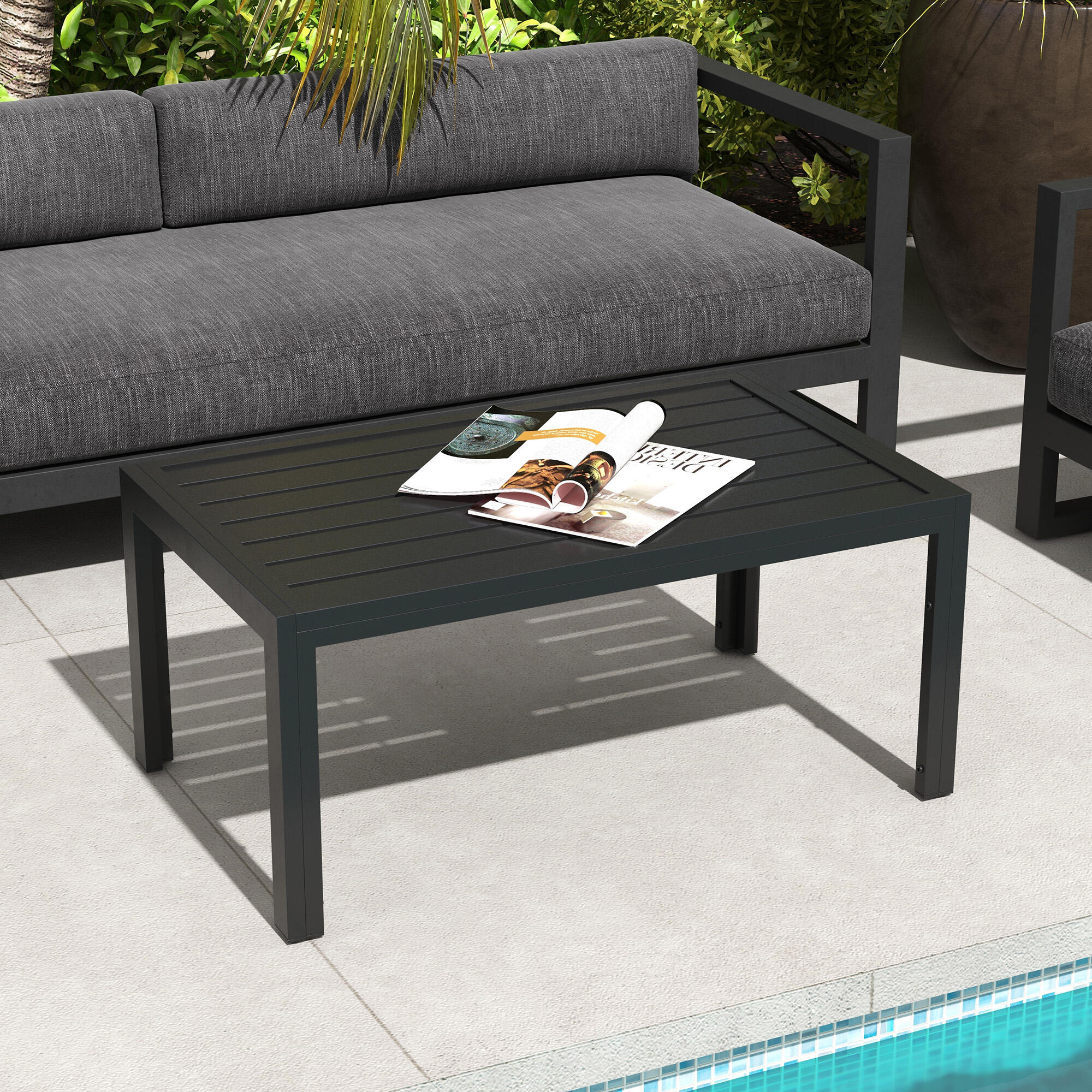 Mesa de Centro Outsunny 101.5x61x46 cm Negro 2/5