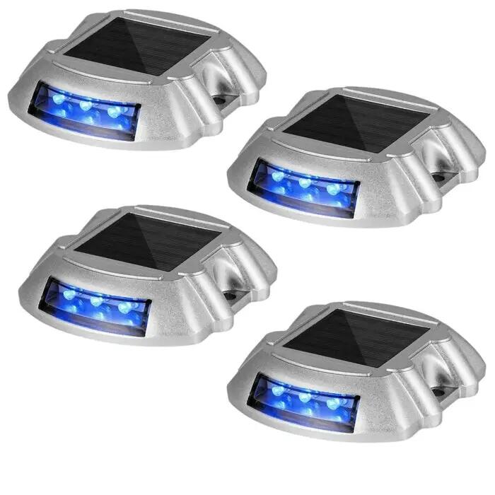 4 Pack Waterproof Solar Deck Lights Blue 6 LED Outdoor / Driveway / Pathway