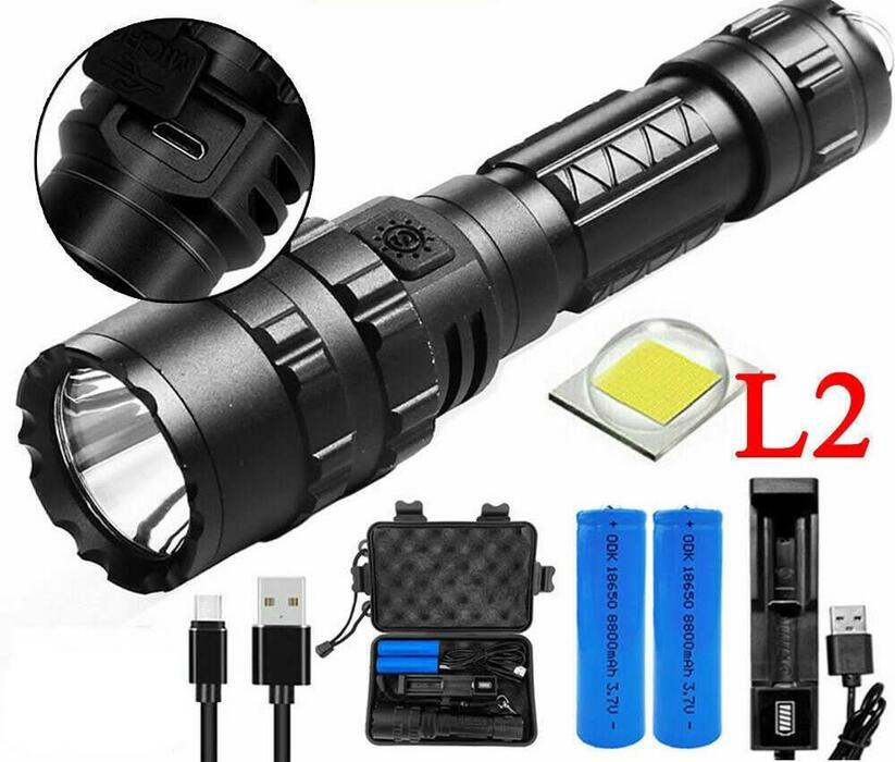 TAVICE 180000LM L2 LED Tactical USB Rechargeable Flashlight