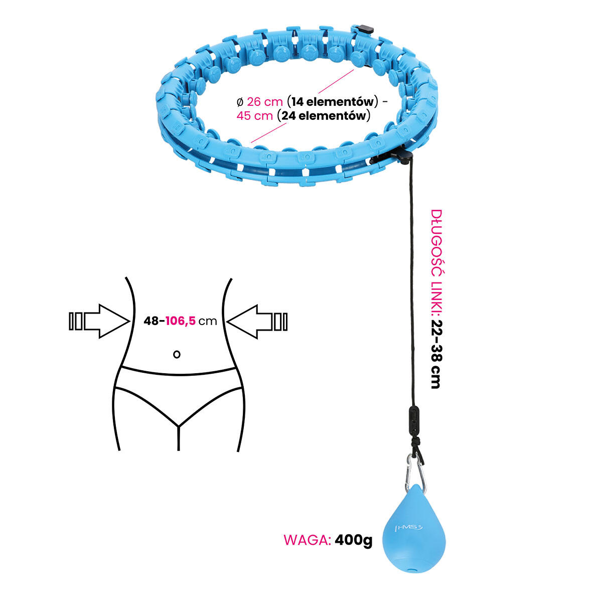 Hula hoop fitness réglable avec balle gravitationnelle HMS  HHW01 7/7