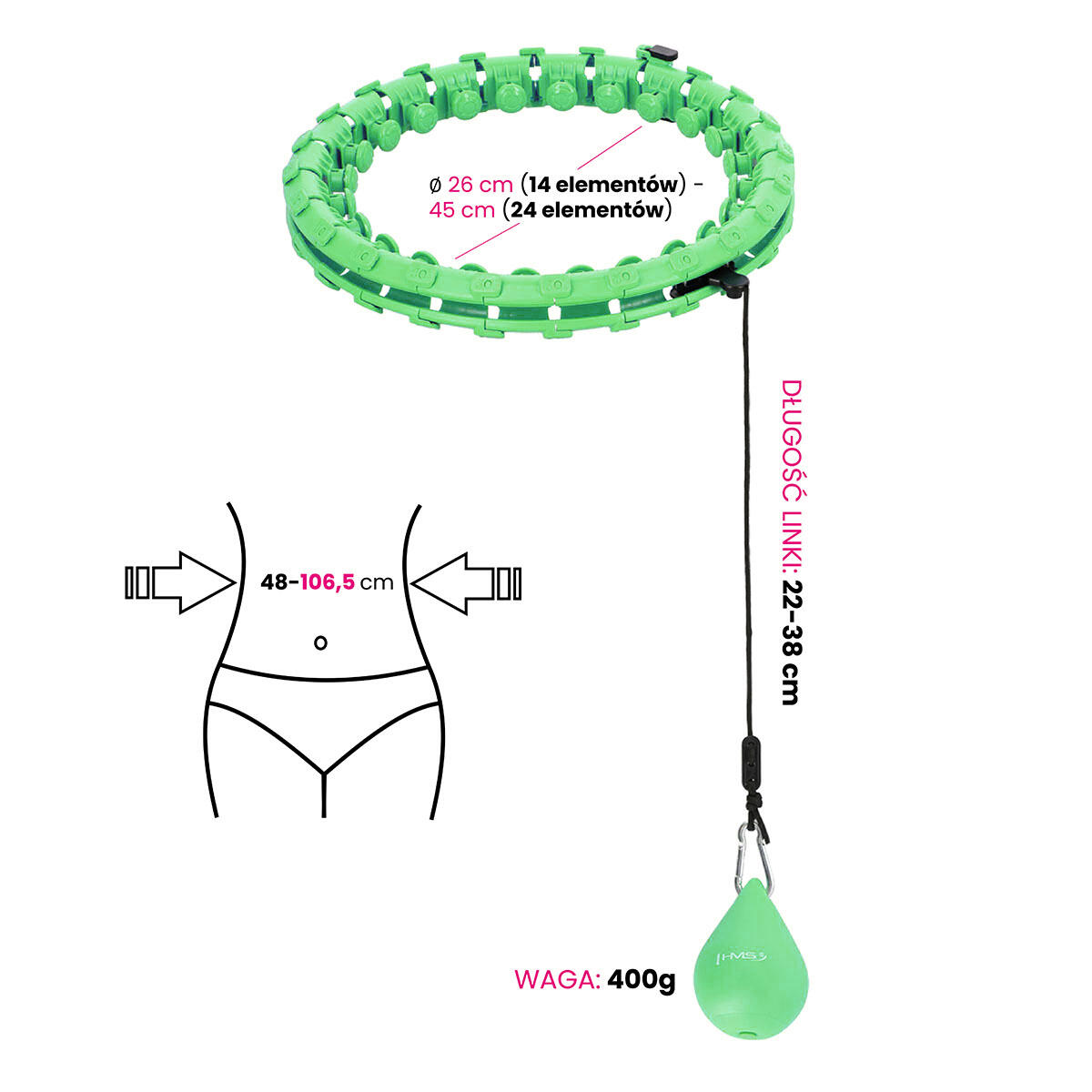 Hula hoop fitness réglable avec balle gravitationnelle HMS  HHW01 7/7