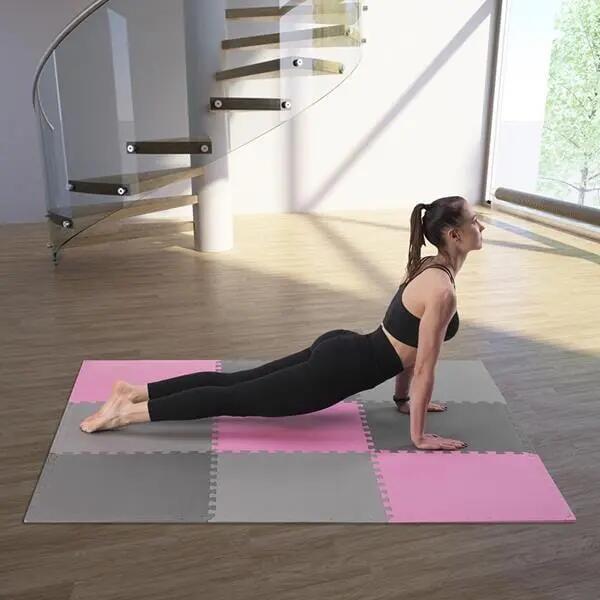 One Fitness Puzzle Mat 10mm Pink and Gray 9 pcs