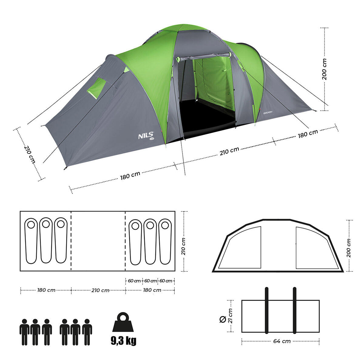 Tente de camping randonnée 6 personnes HIGHLAND NILS CAMP NC6031 5/7