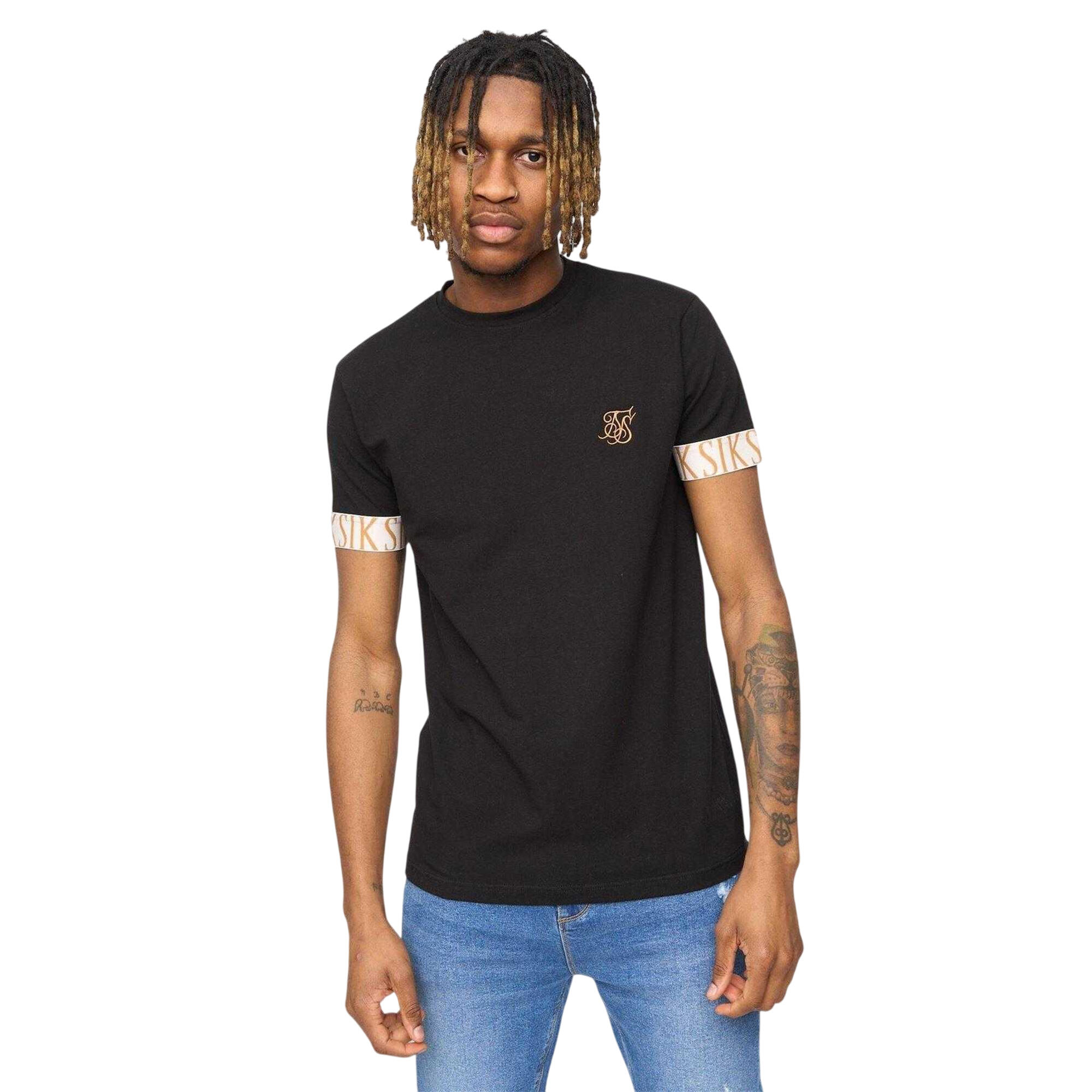 SikSilk Mens Tech Logo Branded Sleeve T-Shirt