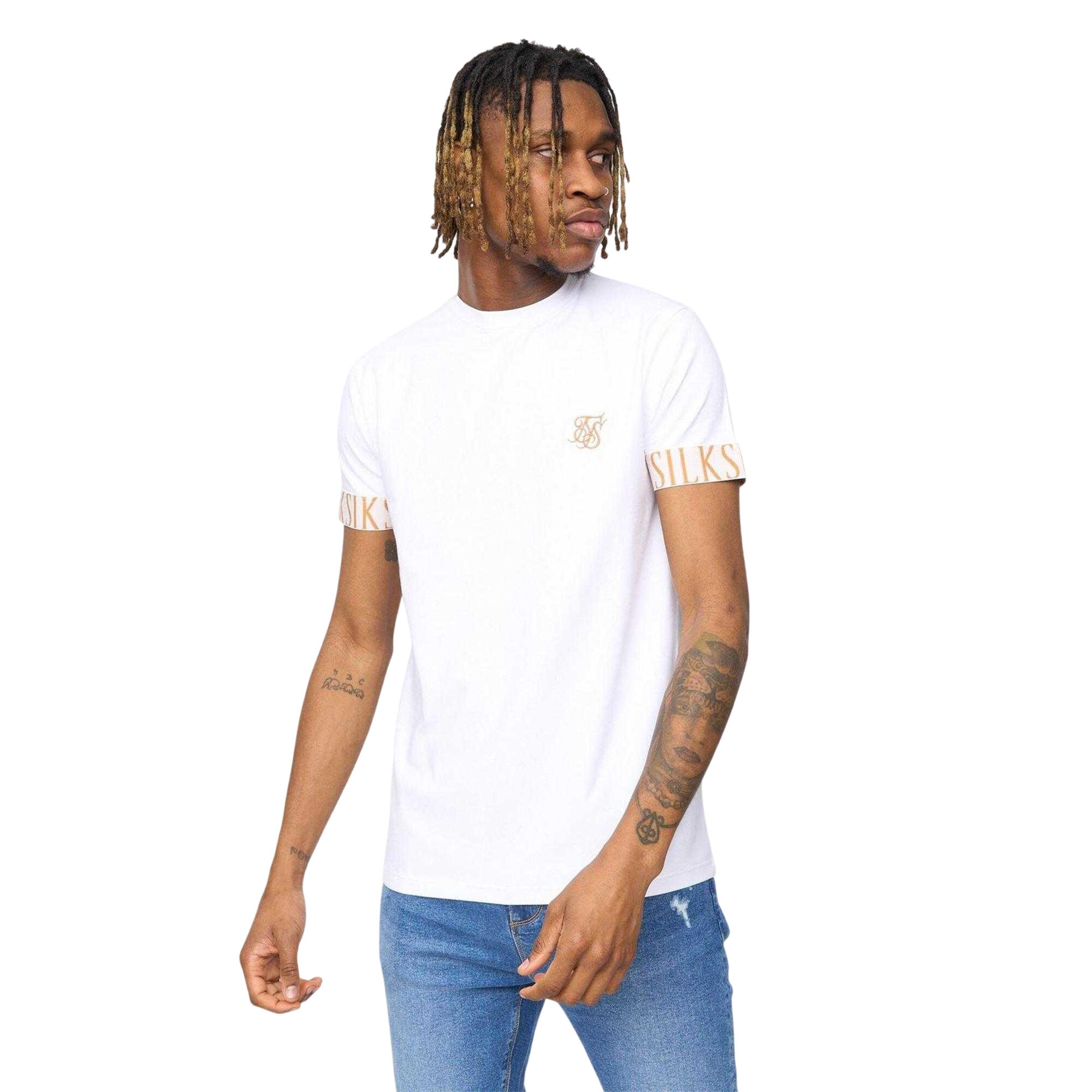 SikSilk Mens Tech Logo Branded Sleeve T-Shirt