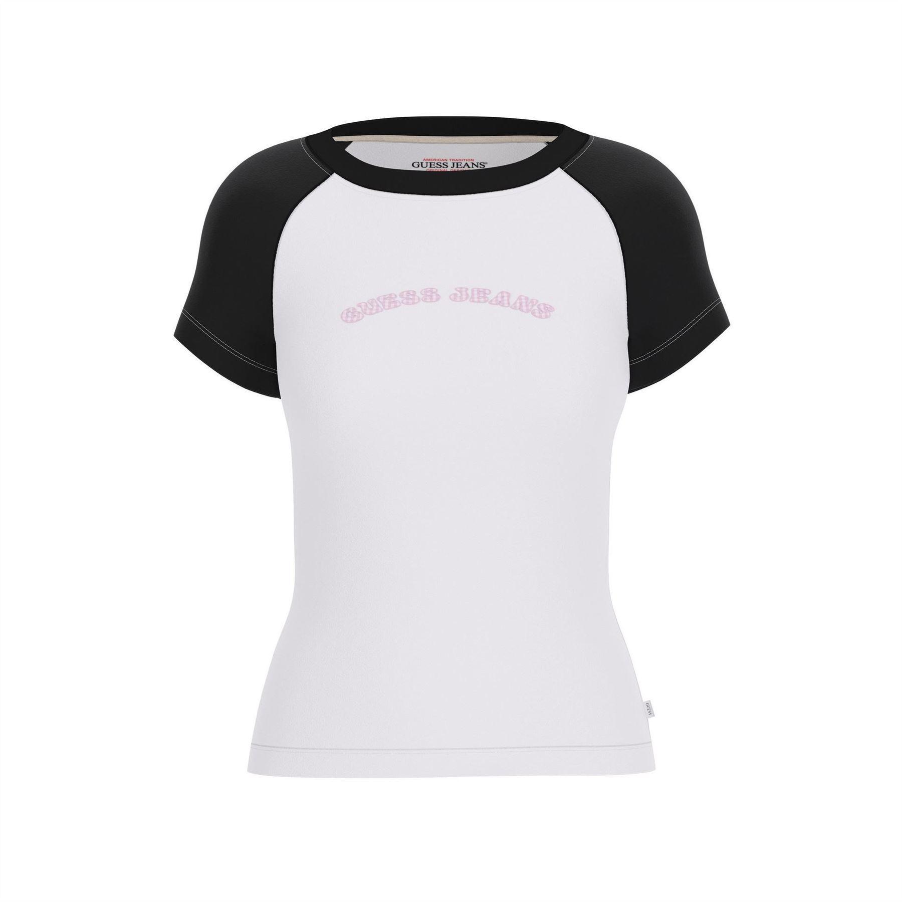 Guess Womens/Ladies Curved Logo Slim Raglan T-Shirt