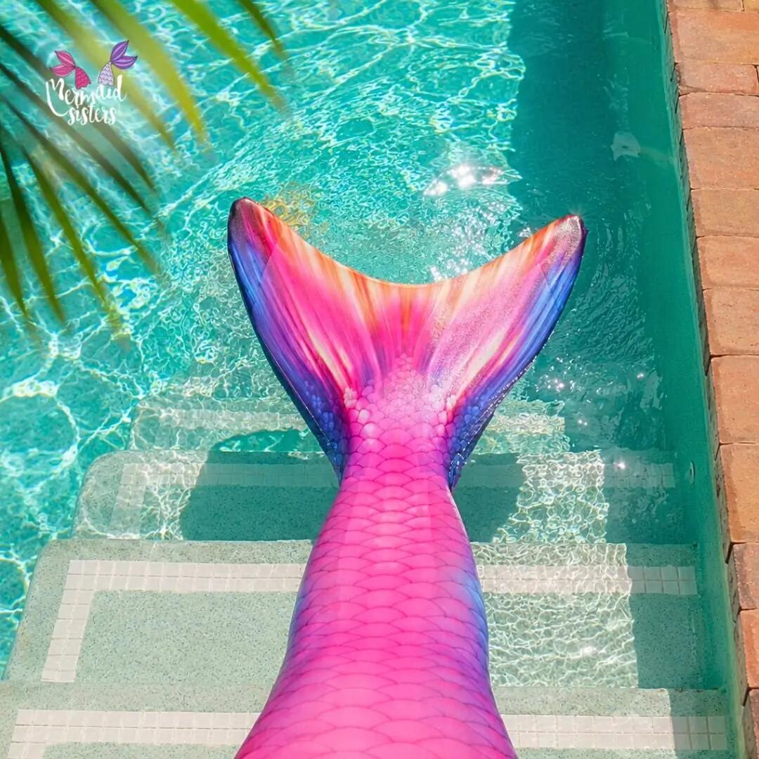 Maillot de bain une pièce queue de sirène orange coucher de soleil tropical 3/5