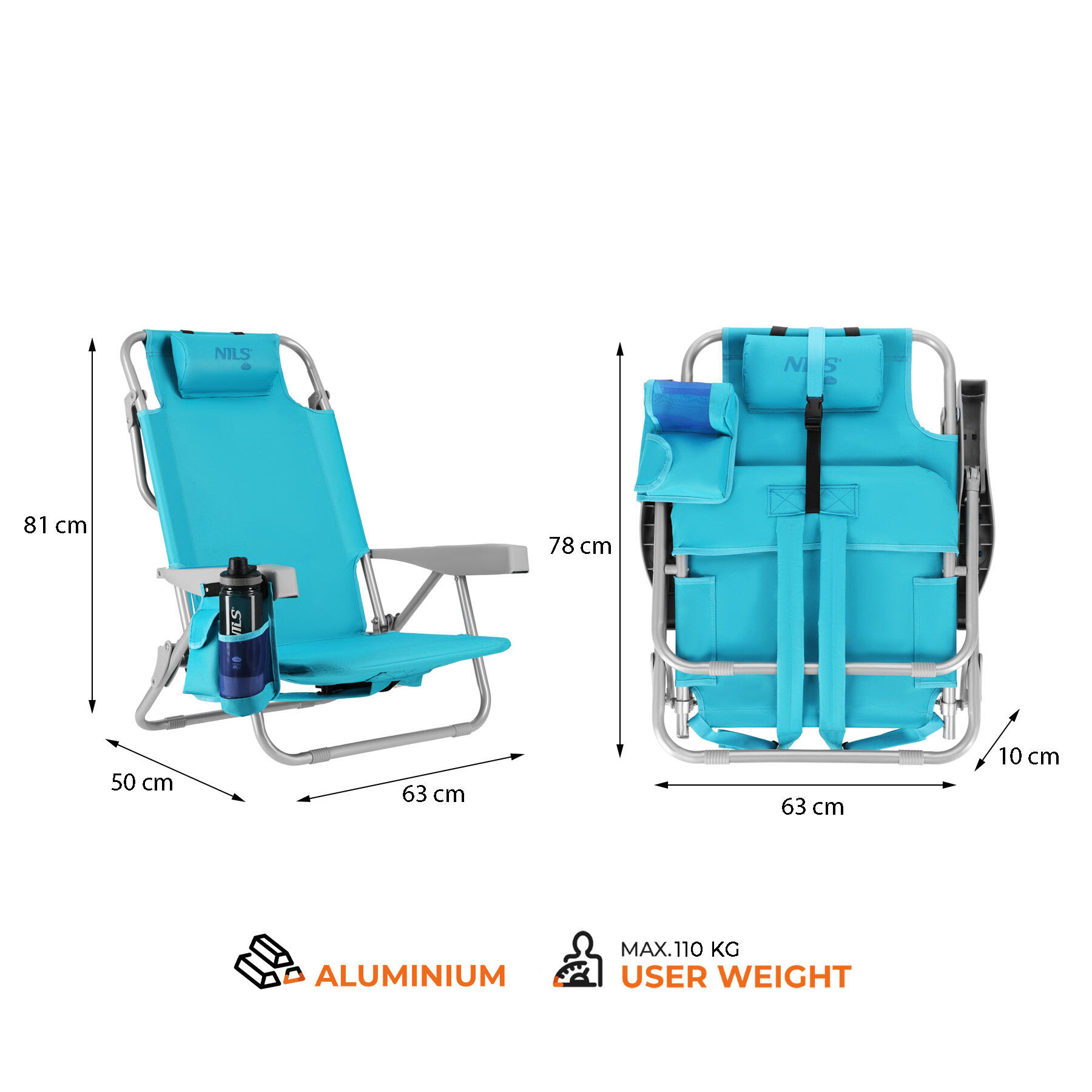 3-in-1 faltbarer Strandstuhl NC3308 Nils Camp für Strand  mit Rucksackfunktion 7/7