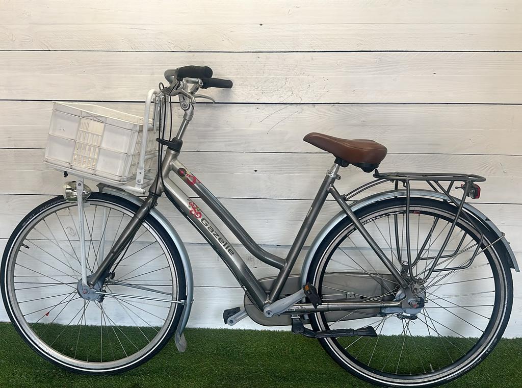Gazelle stadsfiets, grijs-metallic, 28" stadsfiets met standaard en verlichting 3/3