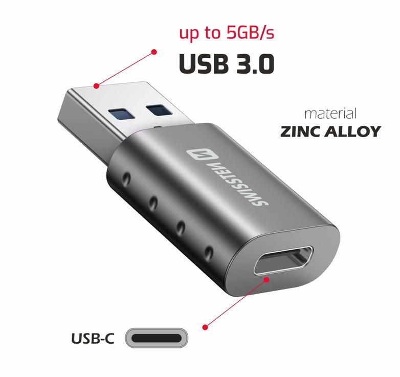 Adaptador SWISSTEN USB-A macho para USB-C fêmea 2/4