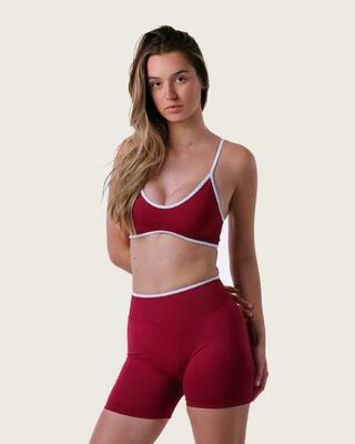Reggiseno sportivo donna scollo tondo per pilates yoga e pesi – bordeaux