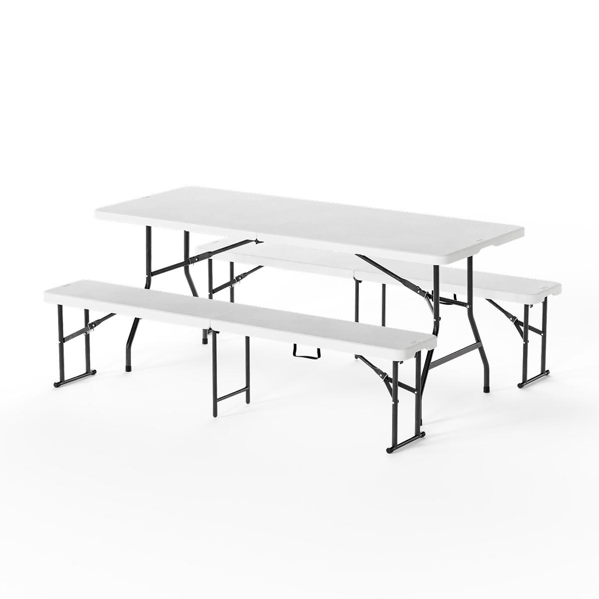 Inklapbare picknickset - tuintafel met 2 banken - weerbestendig - Wit 2/6