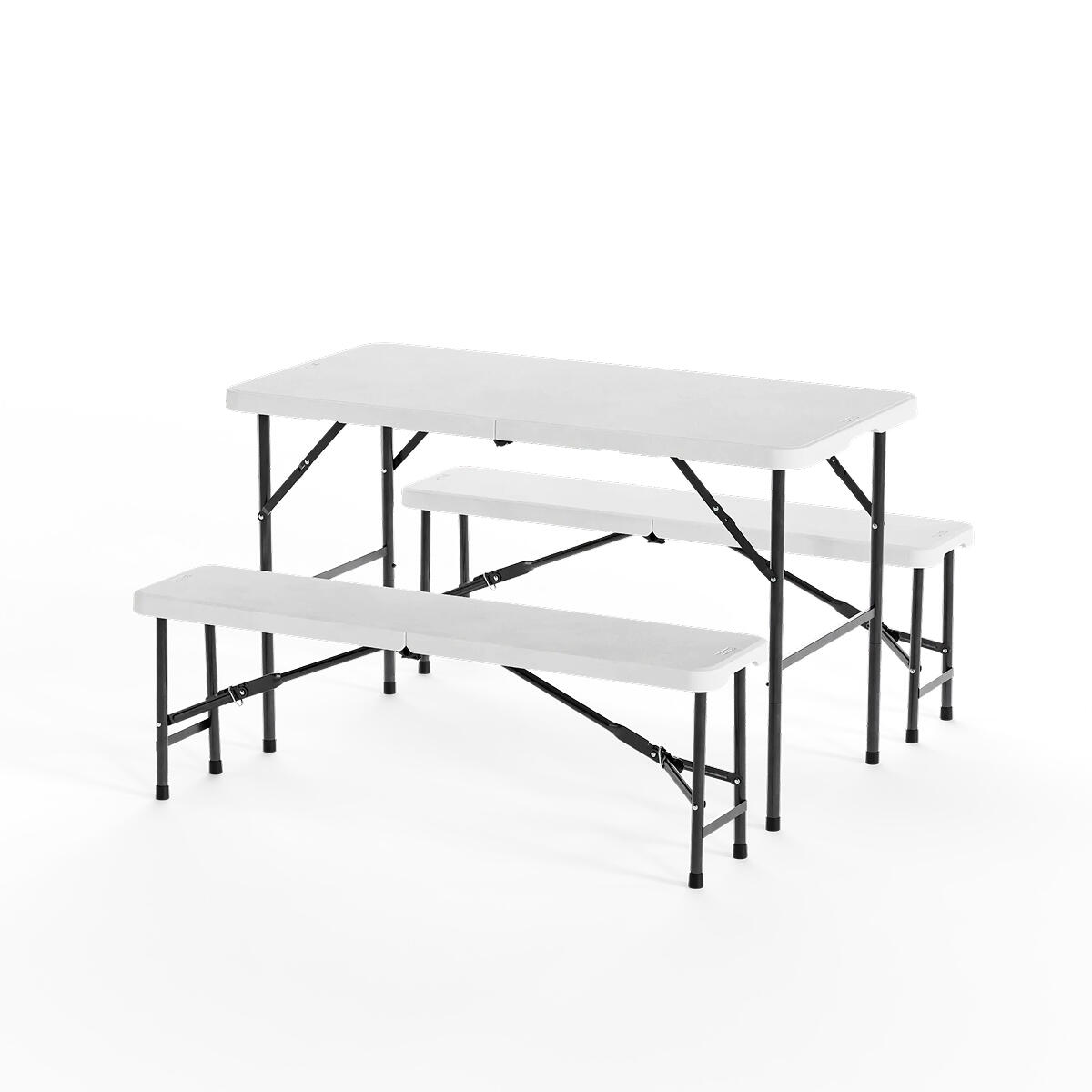 Inklapbare picknickset - tuintafel met 2 banken - weerbestendig - Wit 2/6