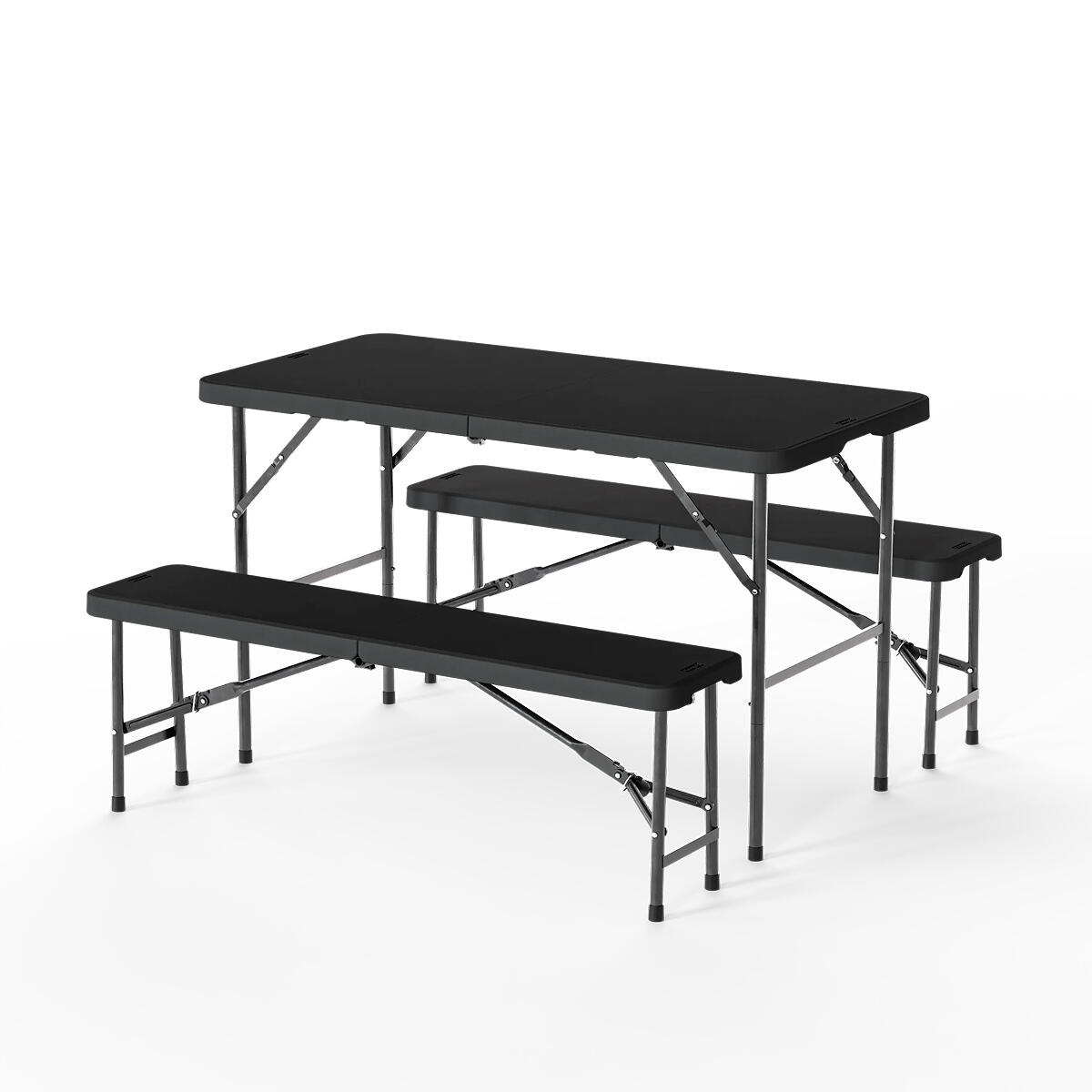 Inklapbare picknickset - tuintafel met 2 banken - weerbestendig - Zwart 2/6