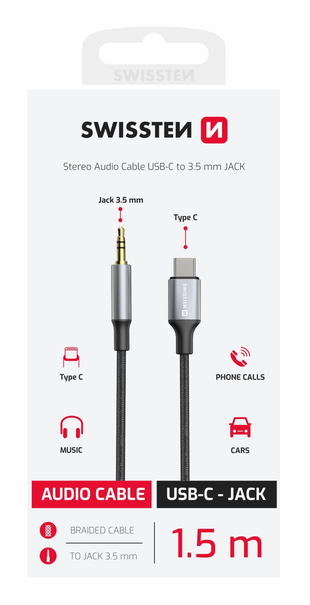 Cabo SWISSTEN USB-C para mini-jack 1,5 m preto 2/2