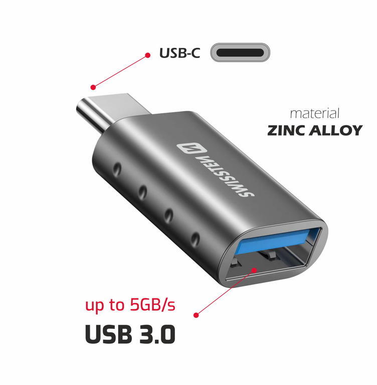 Adaptador SWISSTEN USB-C macho para USB-A fêmea 2/4