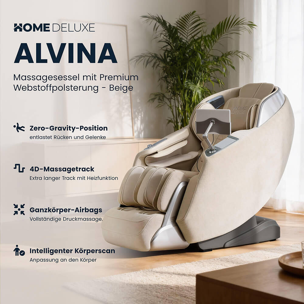Fotel do masażu ALVINA z tapicerką z tkaniny Premium – beżowy 3/7