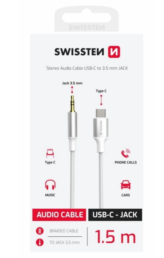 SWISSTEN Cabo USB-C para mini-jack 1,5 m branco 2/2