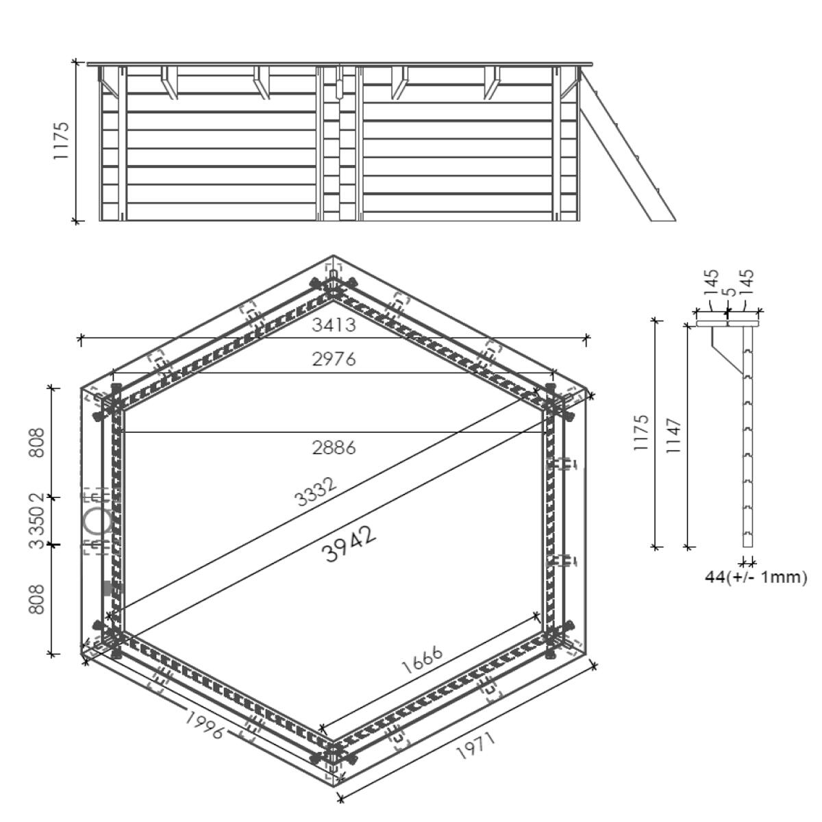 Piscine bois hexagonale EWEN Ø395x117 cm 15m³ 5/7