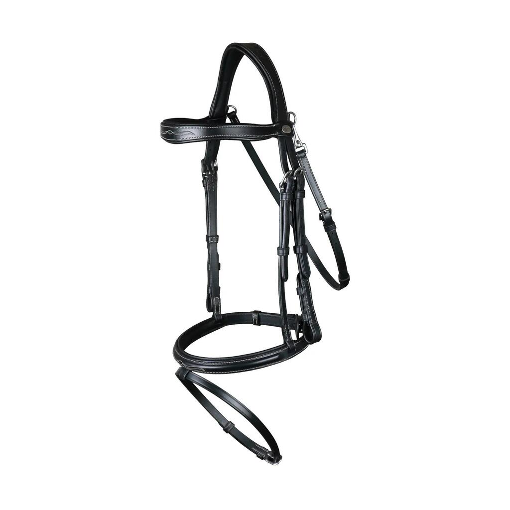 Anatomical riding bridle with combined noseband and snap hook Dy'on