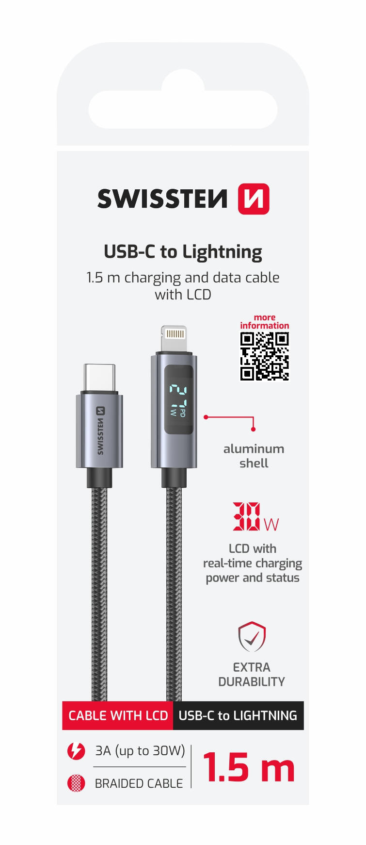 SWISSTEN Cabo LCD USB-C para Lightning 1,5 m 2/3