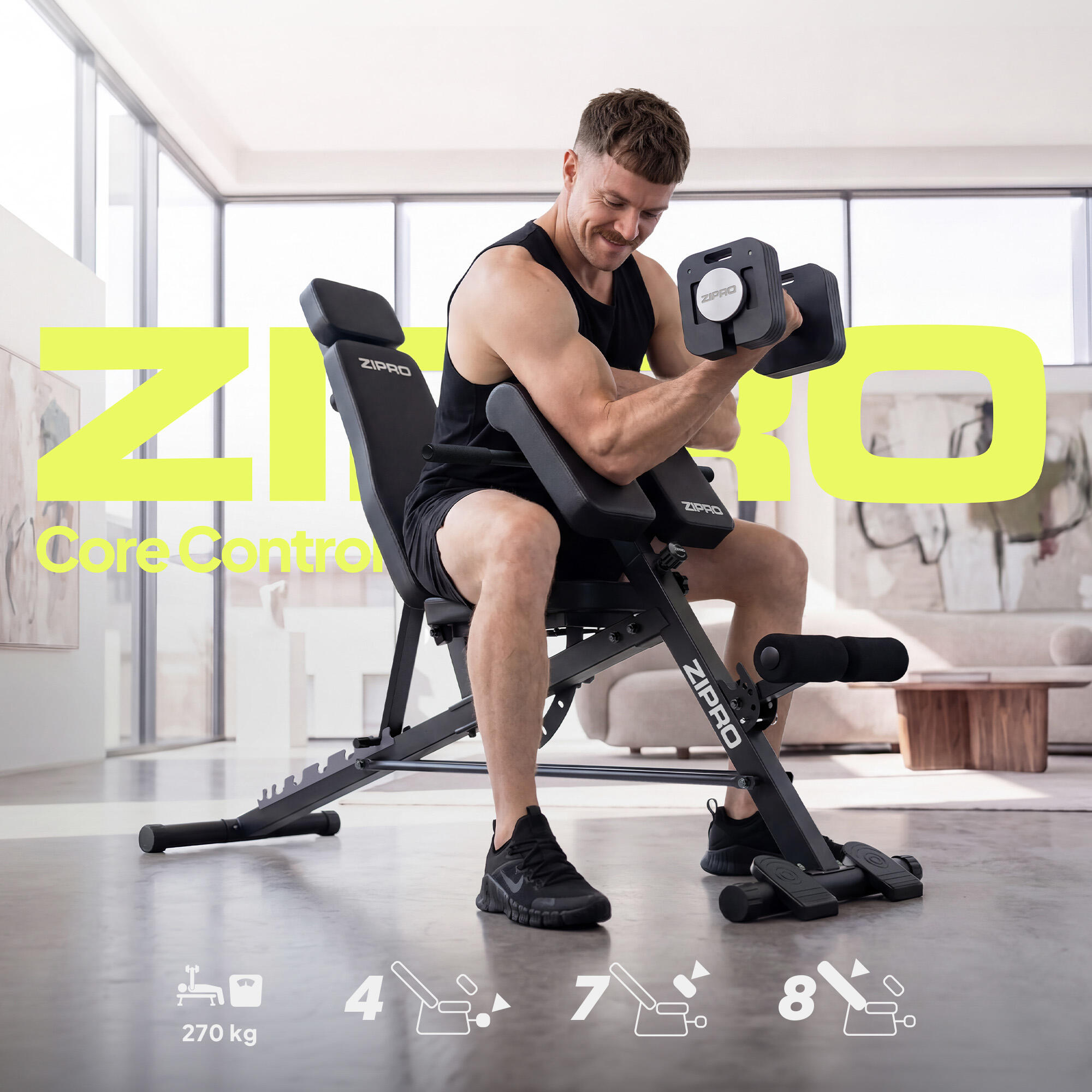 Multifunkční lavice ZIPRO Core Control s opěrkou 3/7