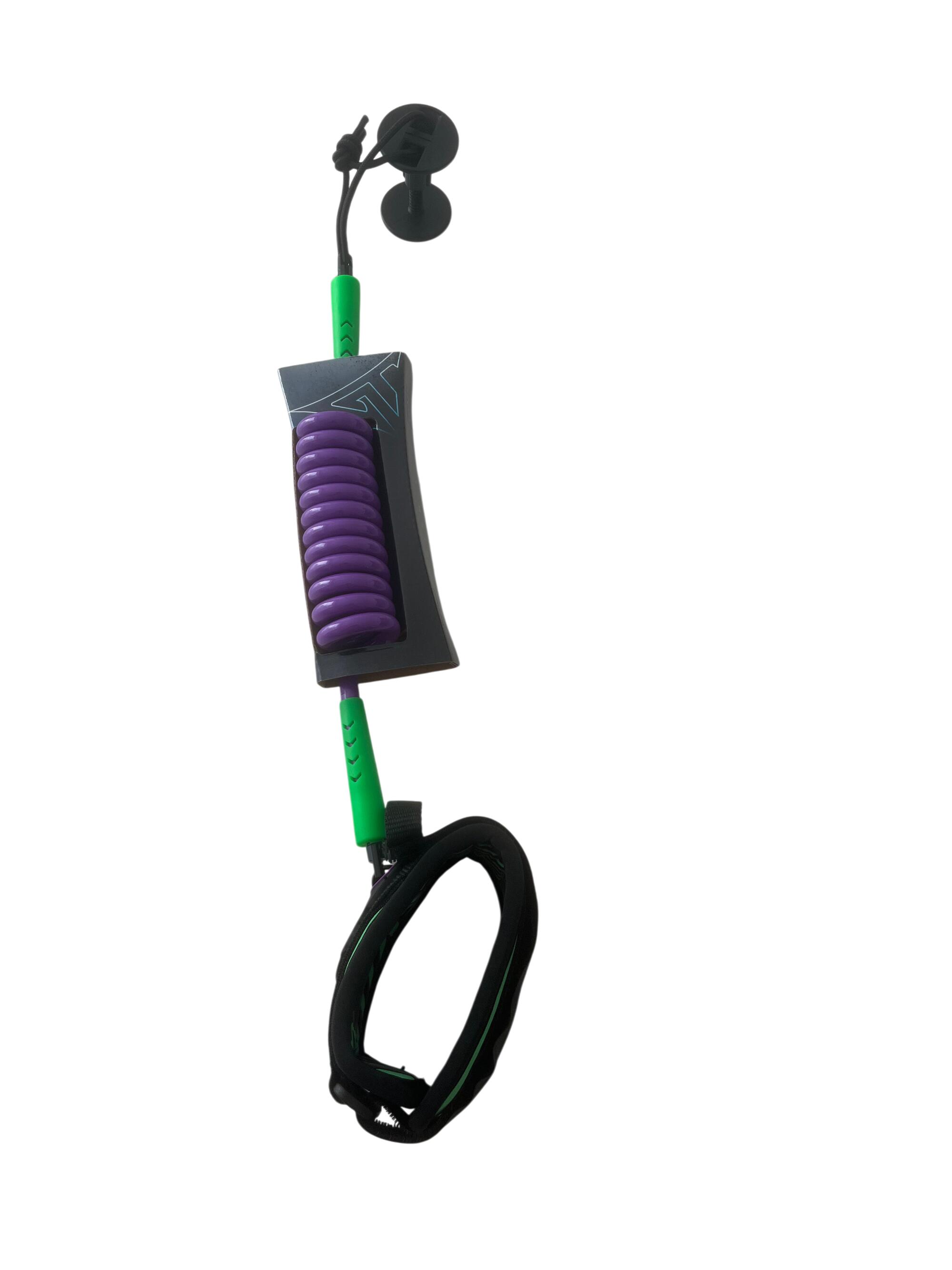 Leash bodyboard 9 mm, ultrarresistente, bíceps, morado/lima 2/4