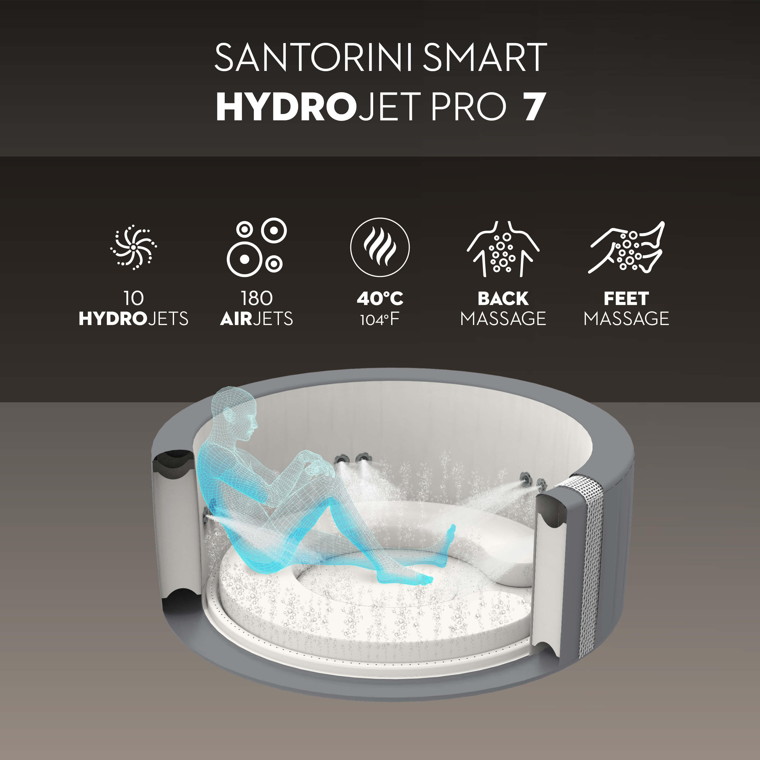 Bestway 6001T Minipiscina idromassaggio gonfiabile Lay-Z-Spa Santorini 3/7