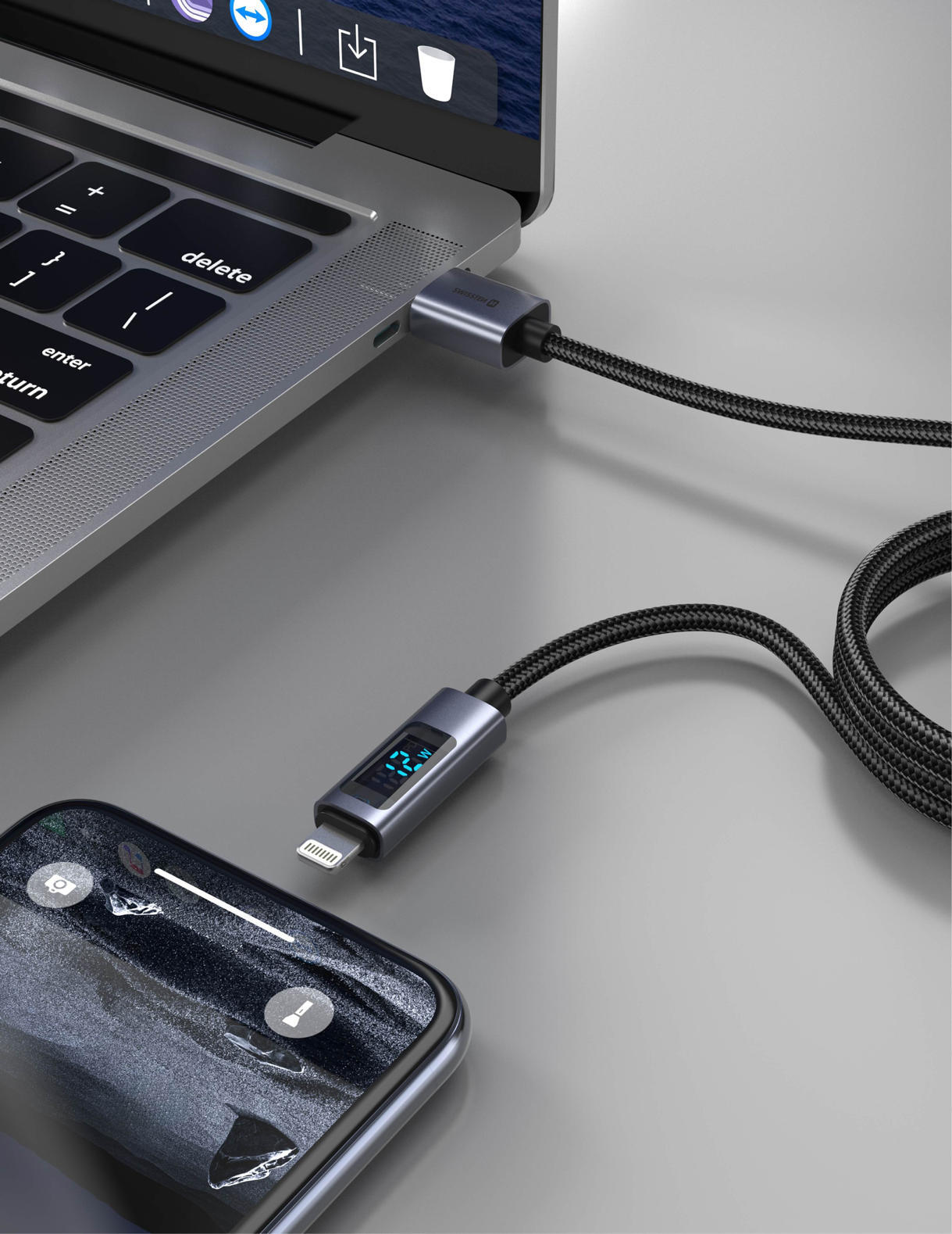 SWISSTEN Cabo USB-A para Lightning com visor LCD 1,5 m 3/3