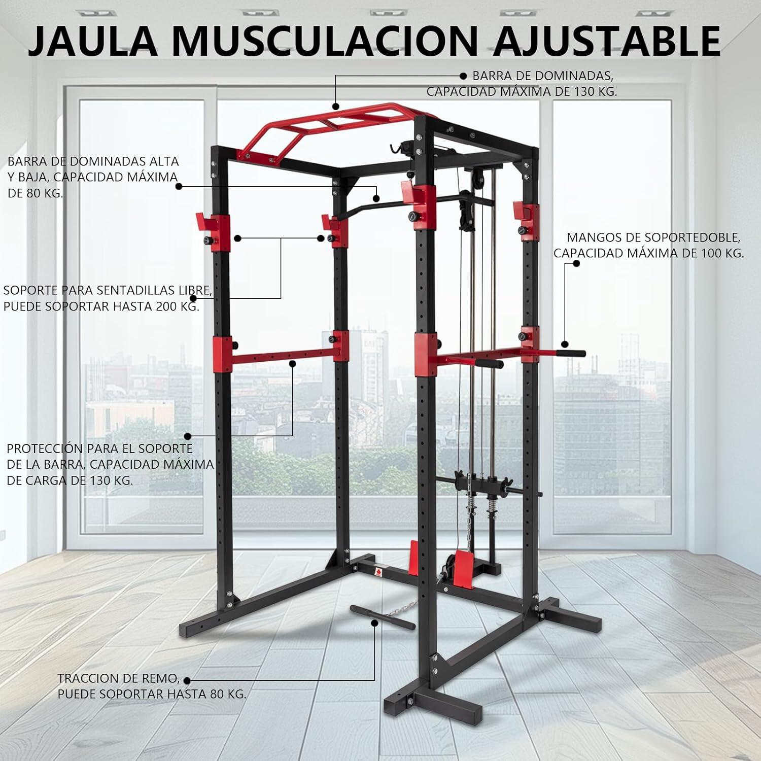 Power Rack Profesional con Poleas para Entrenamiento Completo Fuerza 3/6