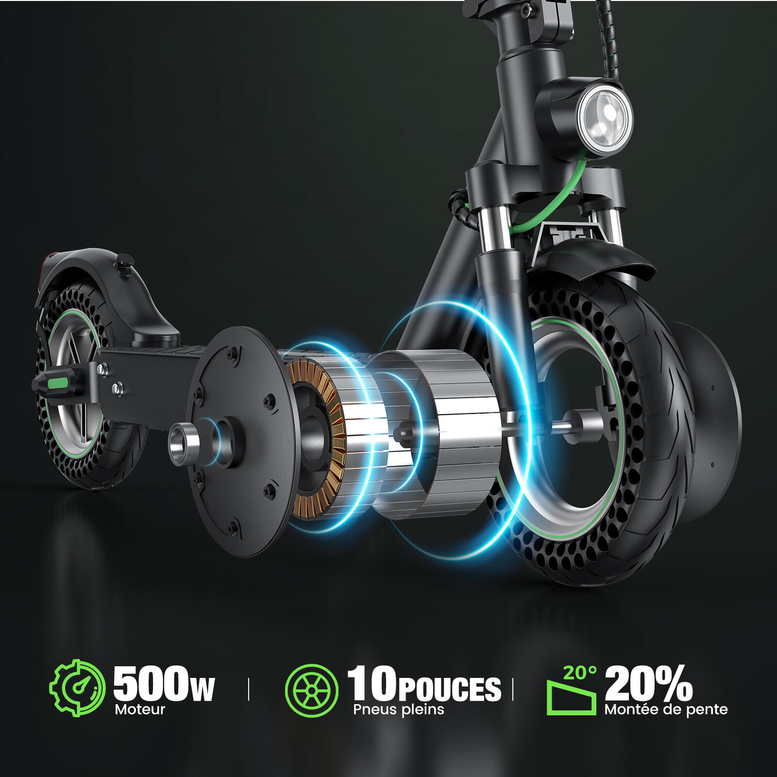 iSinwheel Trottinette Électrique 500W,40 km,Double Suspension,Pneus 10",APP 2/7