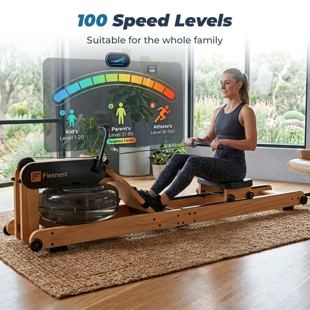 Flexnest Flexrower Plus Bluetooth-Enabled Water Rowing Machine for Home Gym Black -  3