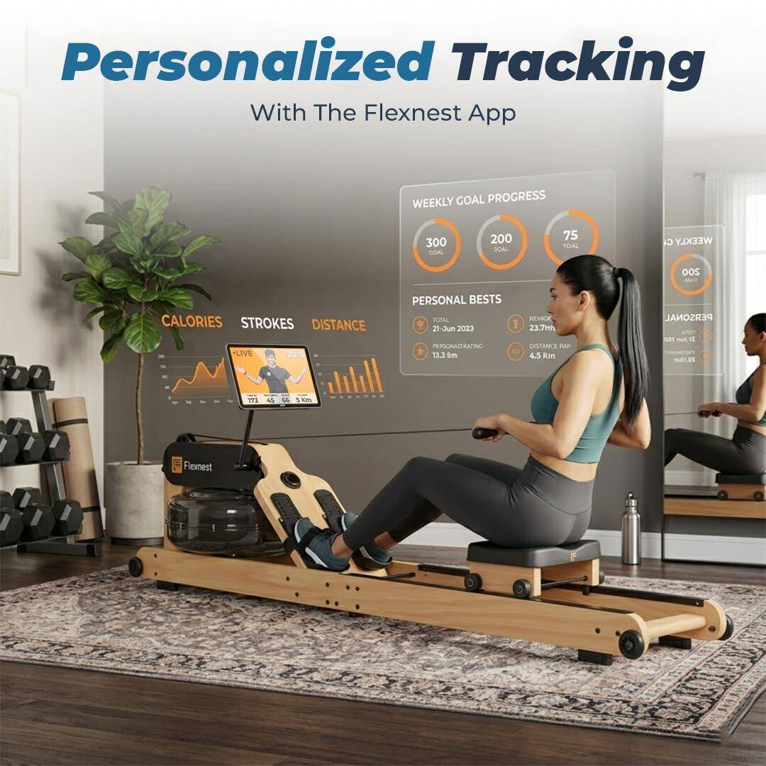 Flexnest Flexrower Plus Bluetooth-Enabled Water Rowing Machine for Home Gym Black -  4