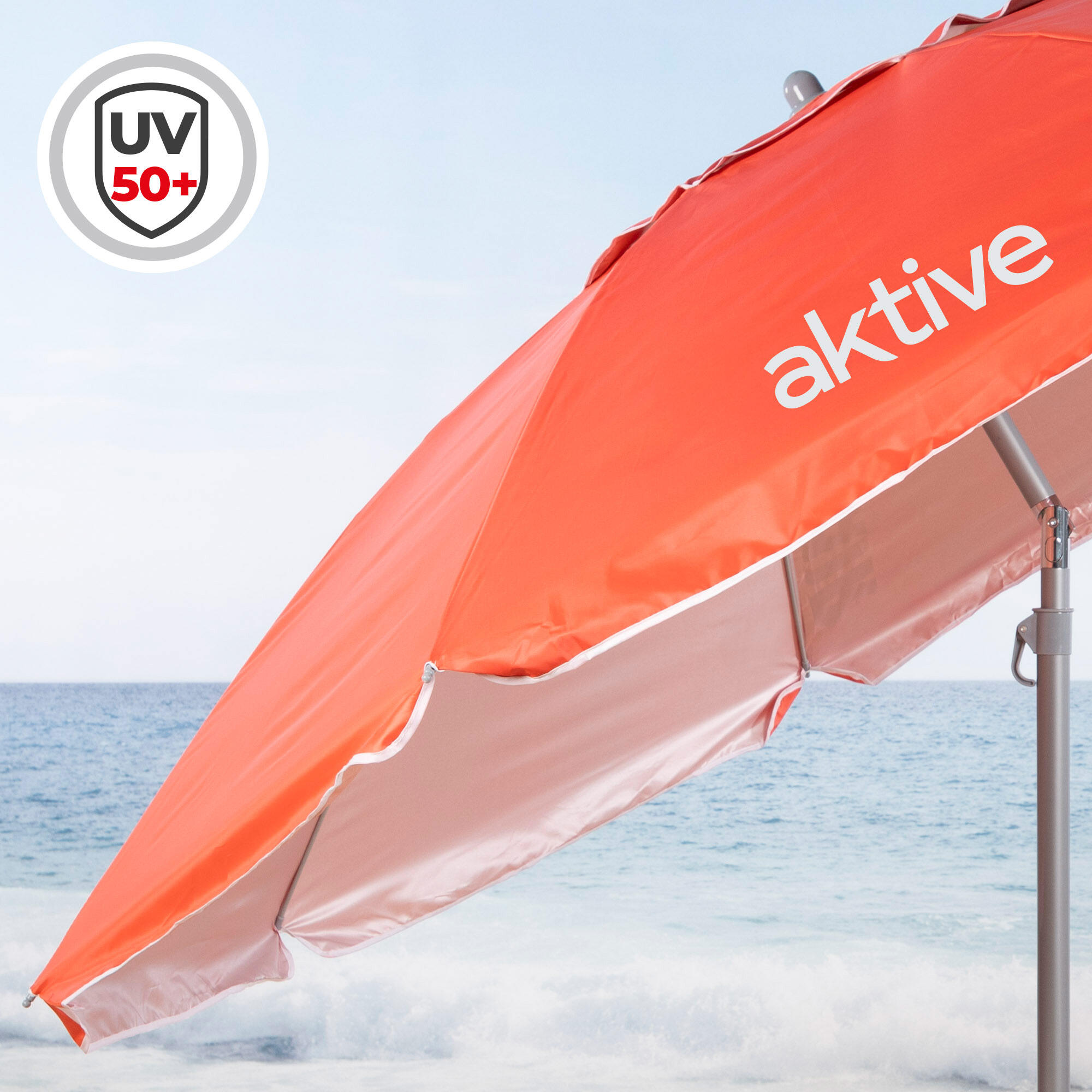 Aktive Guarda-sol de praia anti-vento 8 varetas 220 cm coral 3/7