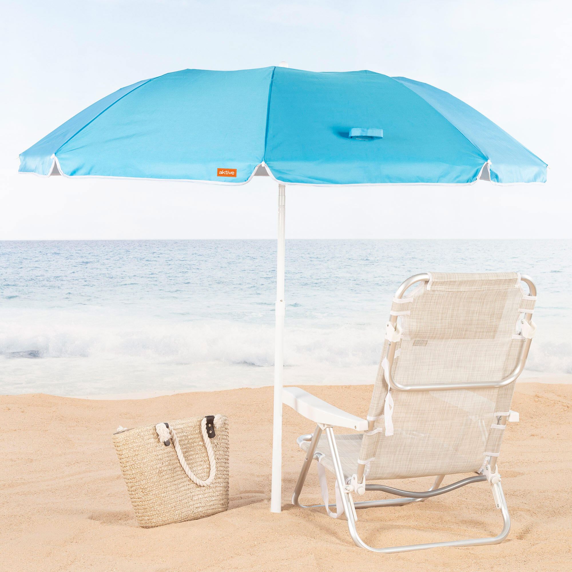 Parasol de plage compact pliable 8 mâts 180 cm bleu Aktive 2/7