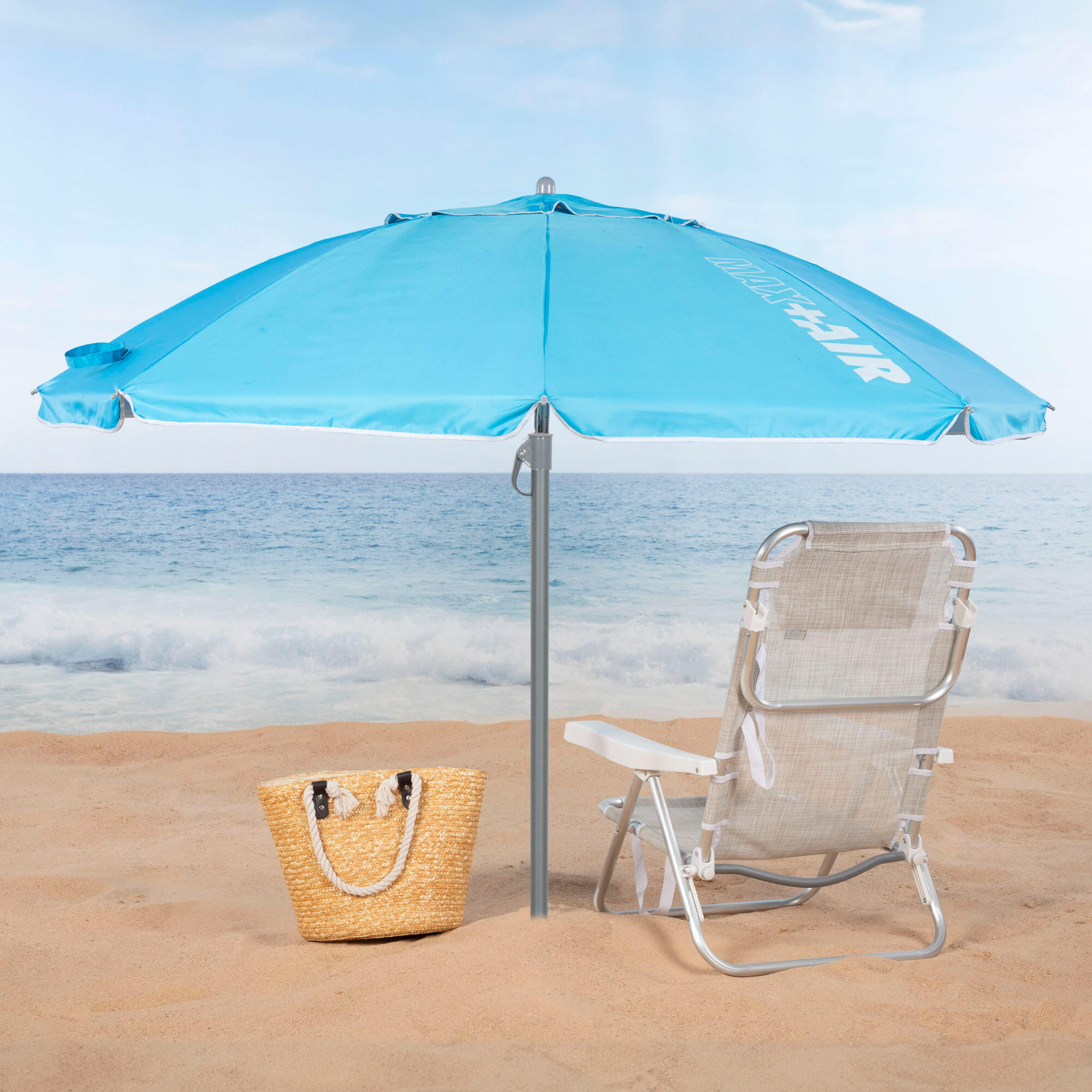 Aktive Parapluie de plage coupe-vent 8 mâts 220 cm bleu 2/7