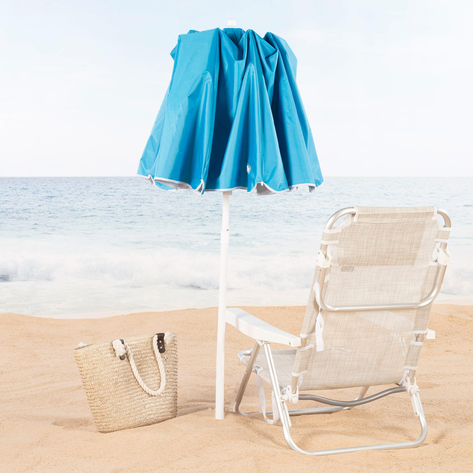 Parasol de plage compact pliable 8 mâts 180 cm bleu Aktive 7/7