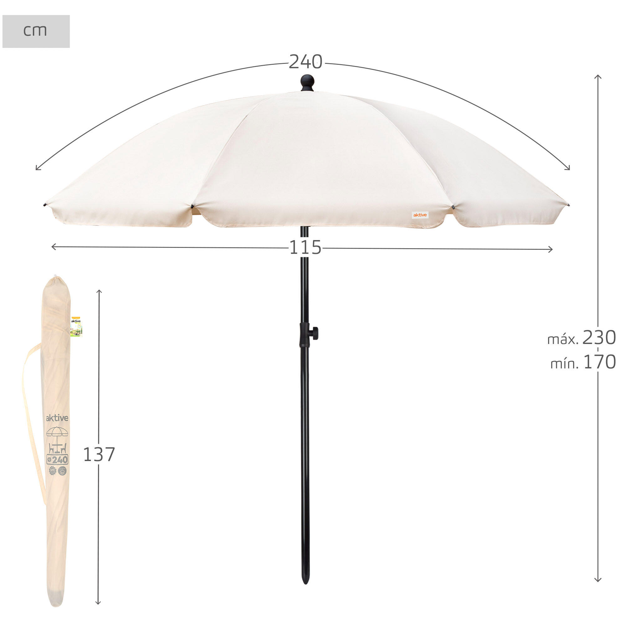 Parasol de jardin avec protection solaire 240 cm couleur beige Aktive Garden 4/7