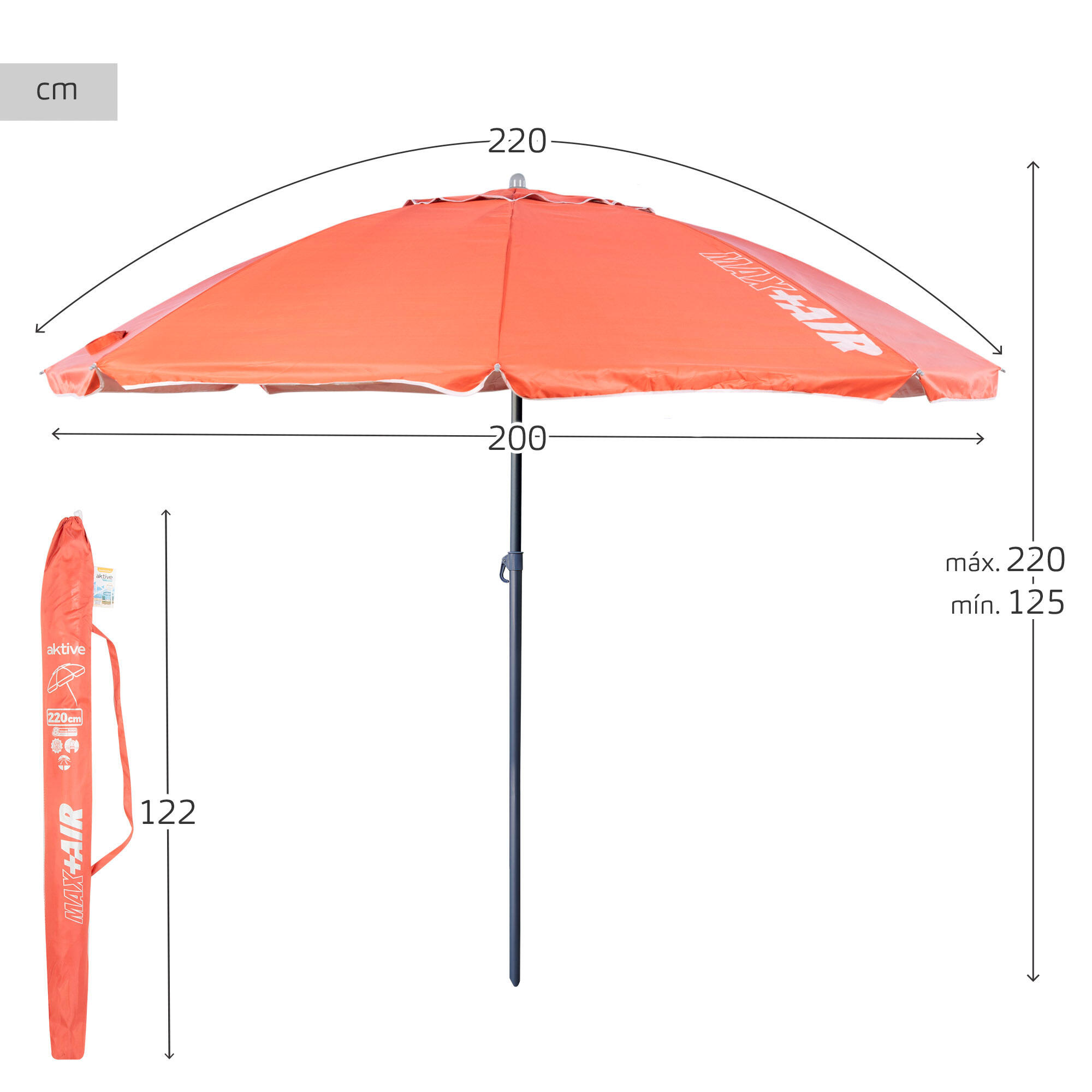 Aktive Guarda-sol de praia anti-vento 8 varetas 220 cm coral 4/7