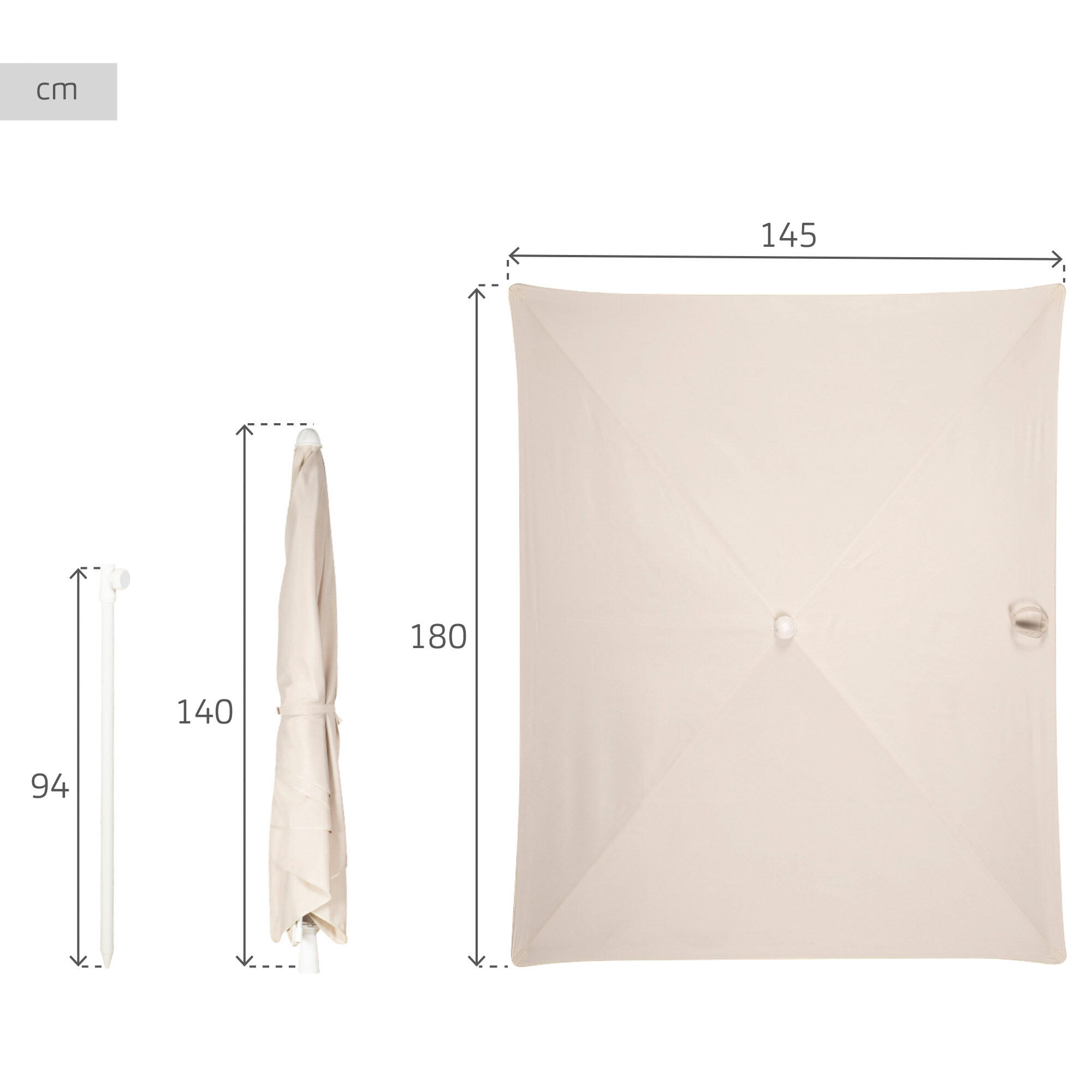 Parasol de terrasse 4 baleines 180 cm beige 4/7
