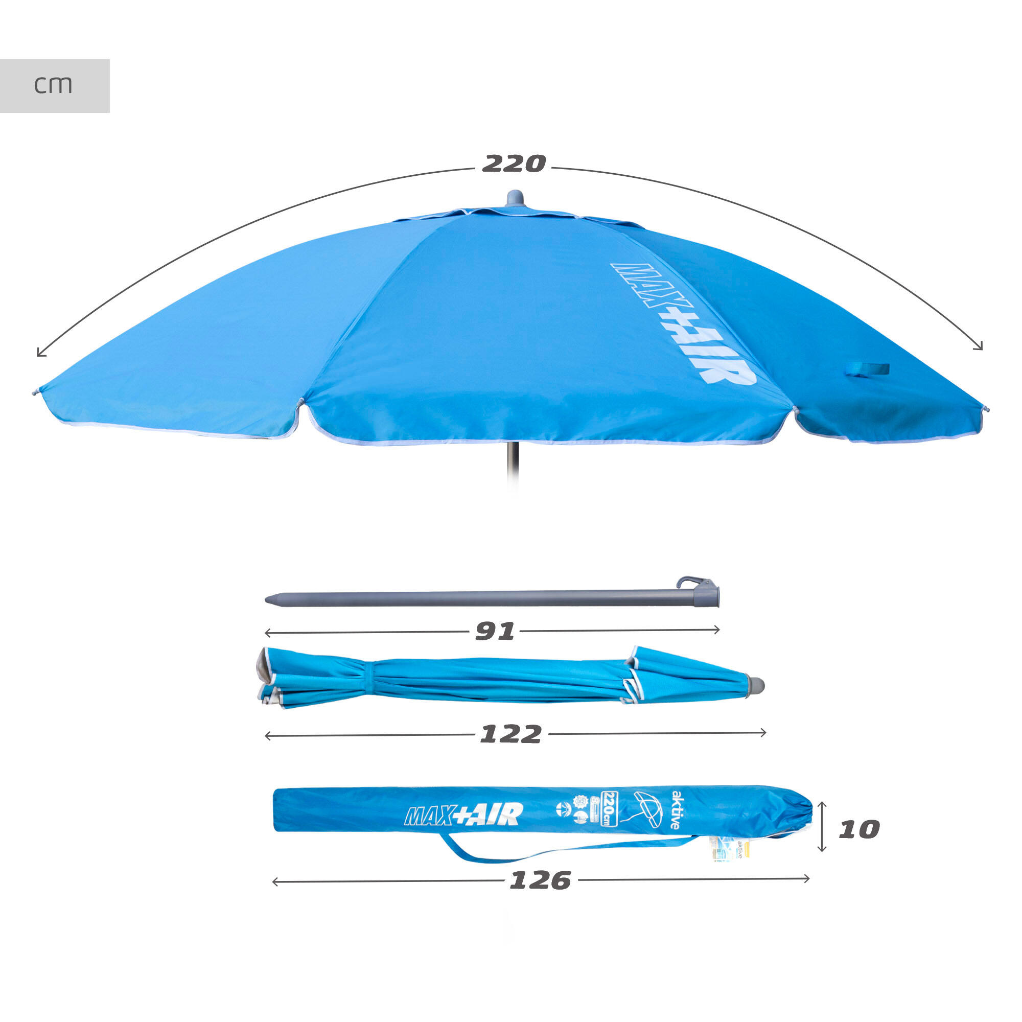 Aktive Parapluie de plage coupe-vent 8 mâts 220 cm bleu 4/7