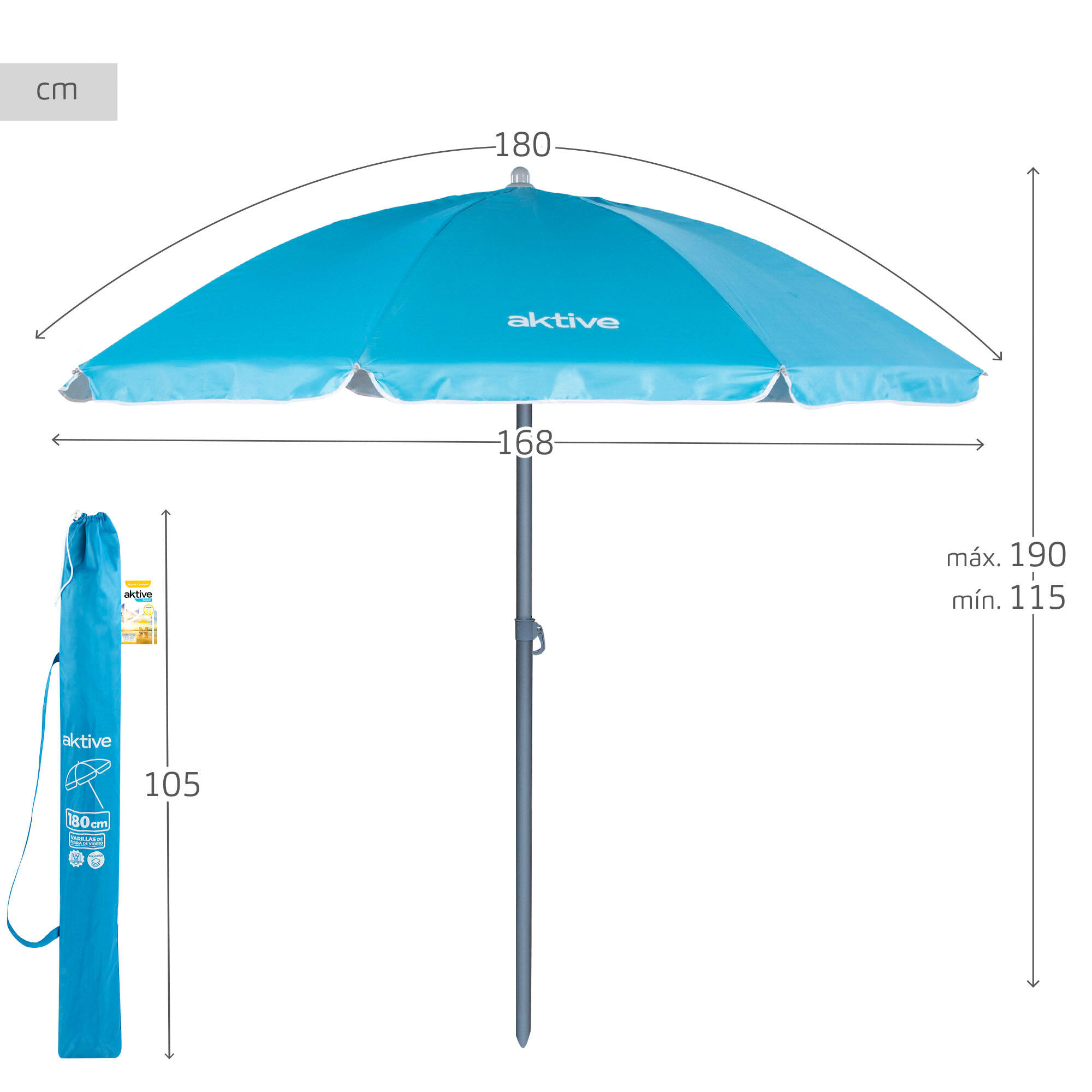 Parapluie de plage Ø180 cm inclinable avec protection UV50 Aktive 4/7
