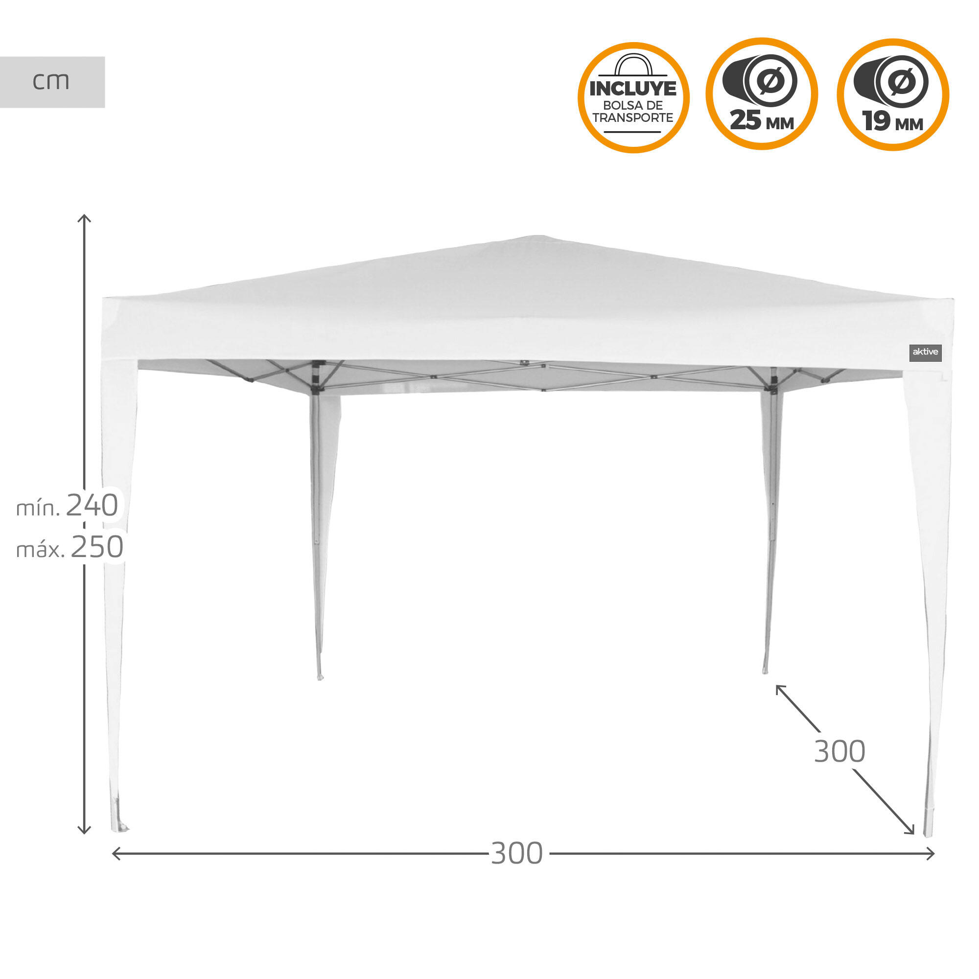 Tonelle pliant blanc polyester UV50 300x300x240/250 cm Aktive 4/7