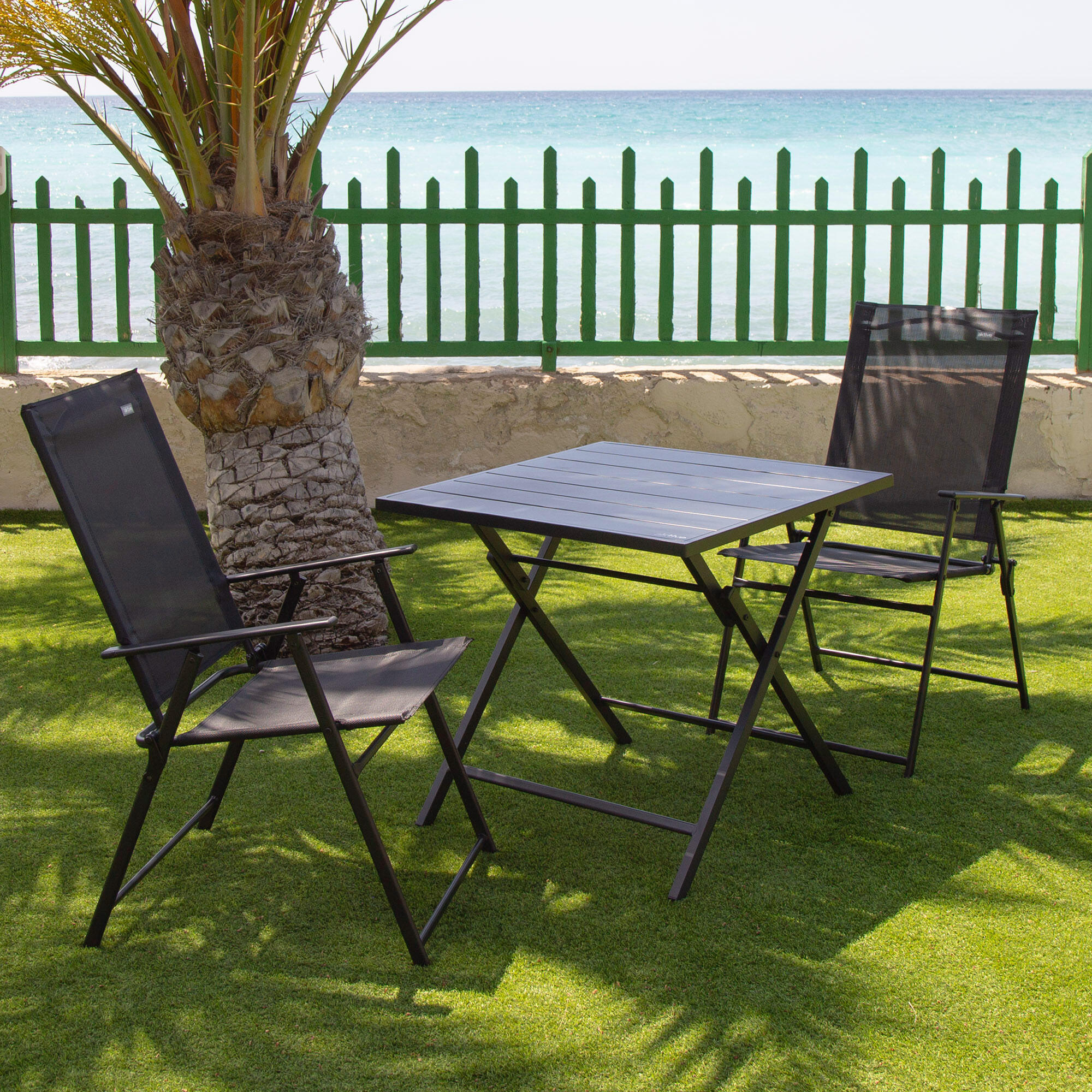 Aktive Pack 2 sillas plegables de jardín 47x64x95 cm slim negras c/ reposabrazos 3/7