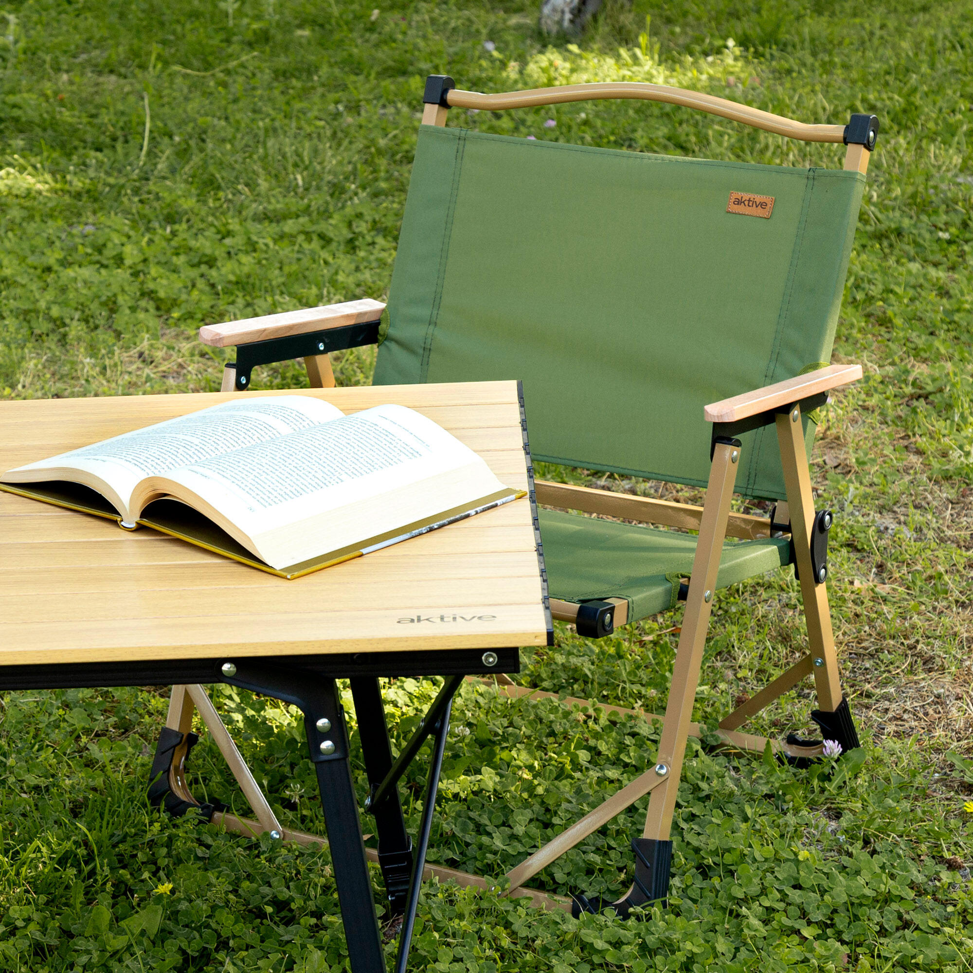 Aktive Sedia bassa pieghevole glamping verde acciaio 2/7